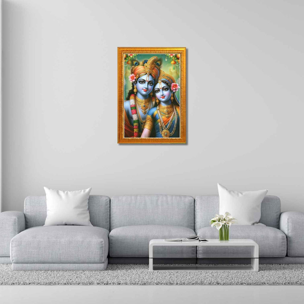 CRAFT QUEST Radha Krishna Art Photo Framed Painting for Home and Bedroom Wall Decoration of Size 14X10 Inches with Frame And Acrylic Glass RK214