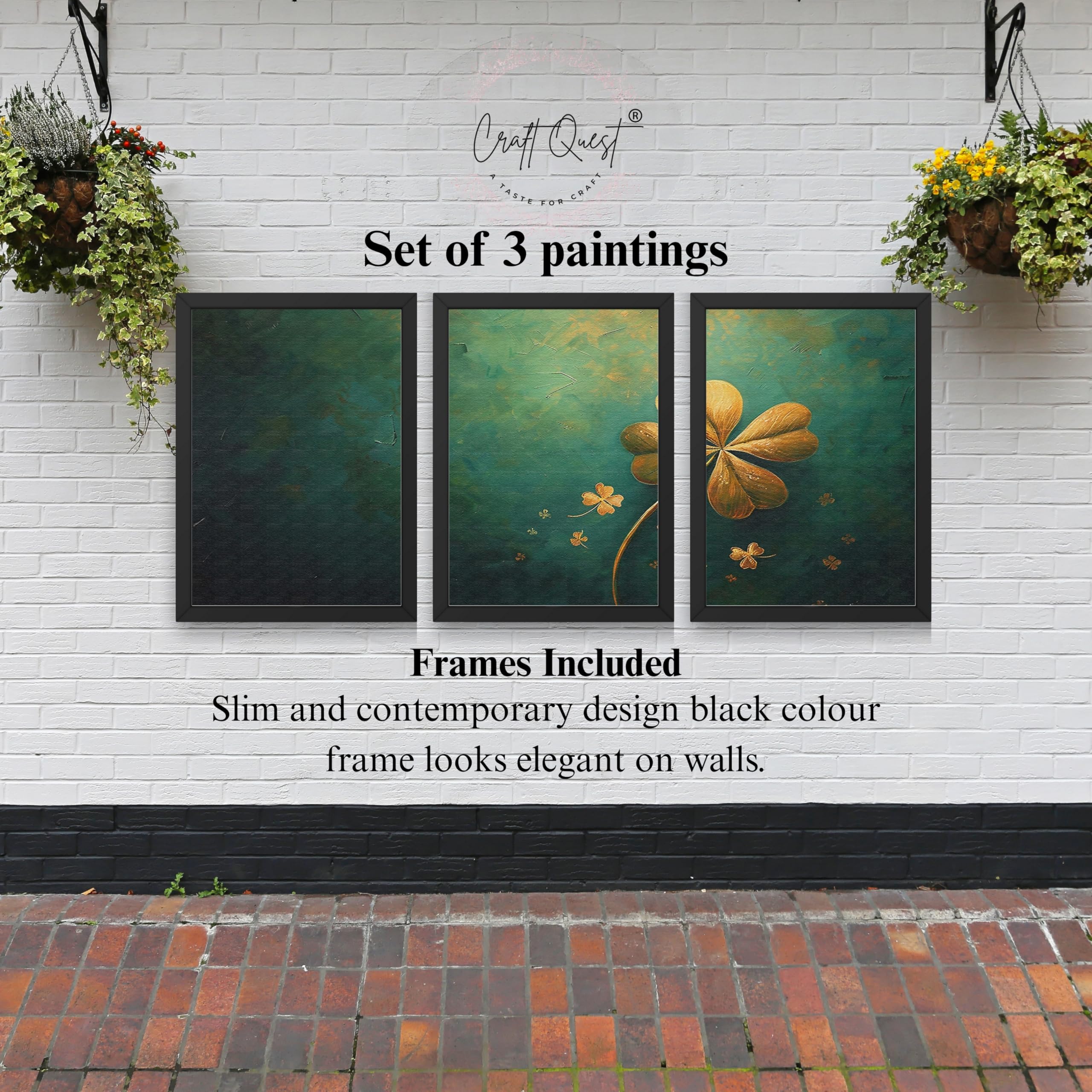 CRAFT QUEST Nature Inspired Flowers & Leaves Wall Art | Set of 3 Frames for Home Decoration | Ideal for Living Room, Bedroom & Offices