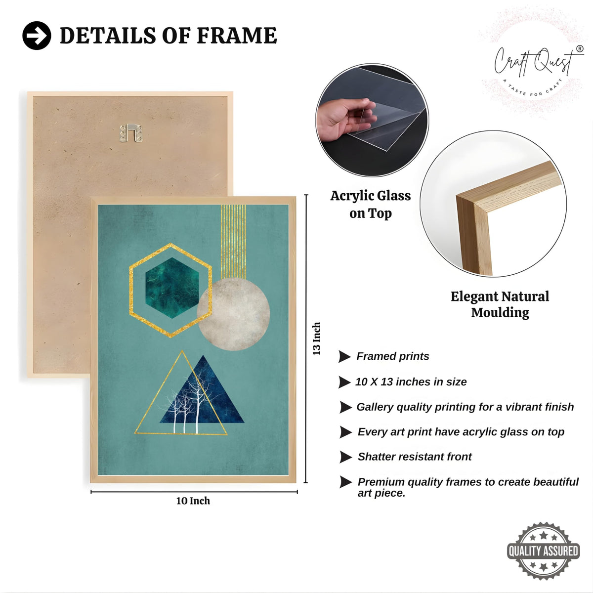 CRAFT QUEST Modern Art Shapes & Leaf Abstract | Set of 3 Frames for Home Decoration | Ideal for Living Room, Bedroom & Offices