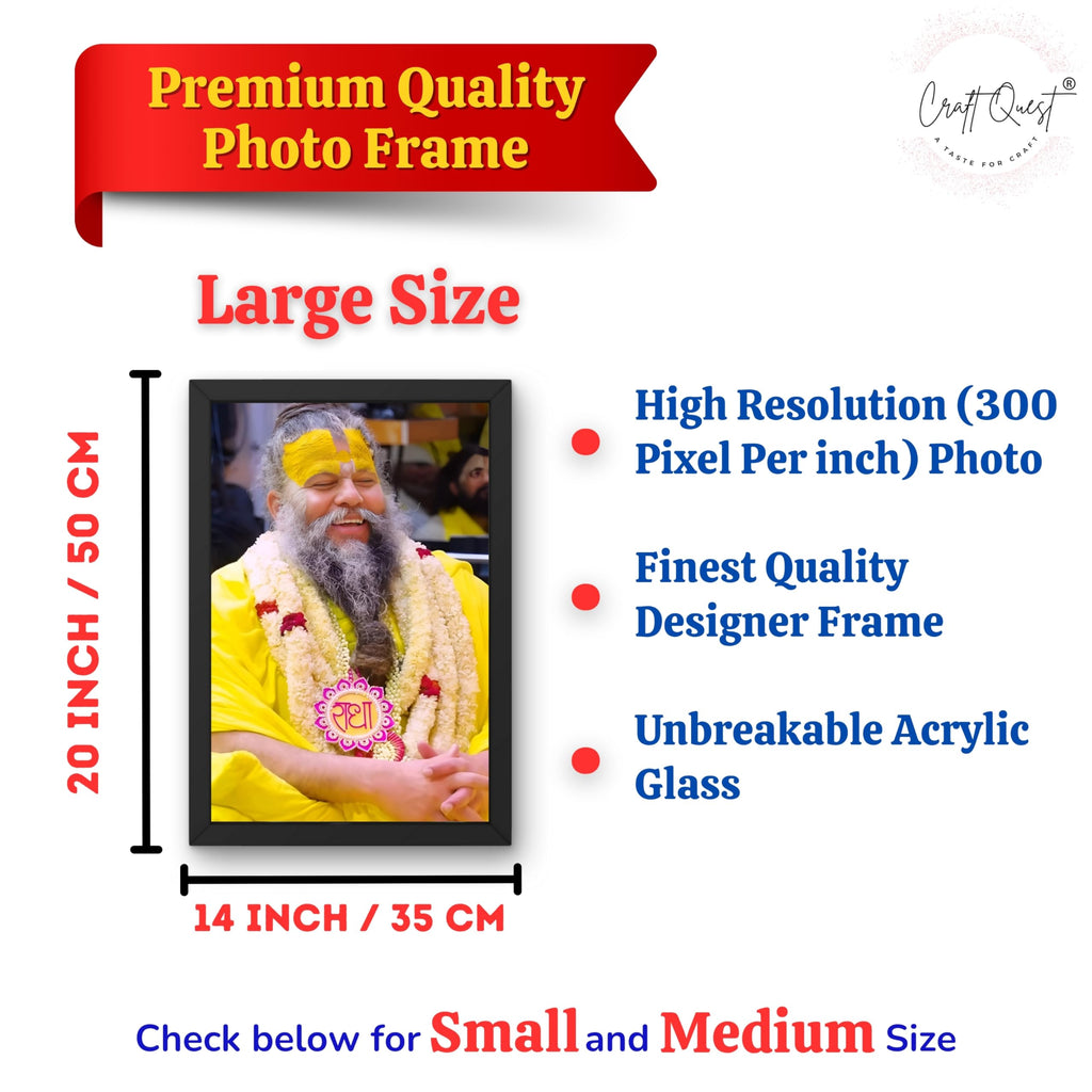CRAFT QUEST Premanand Ji Maharaj Photo Frame | Divine Spiritual Wall Decor | Premium Quality Frame for Home, Office & Temple | Black Colour