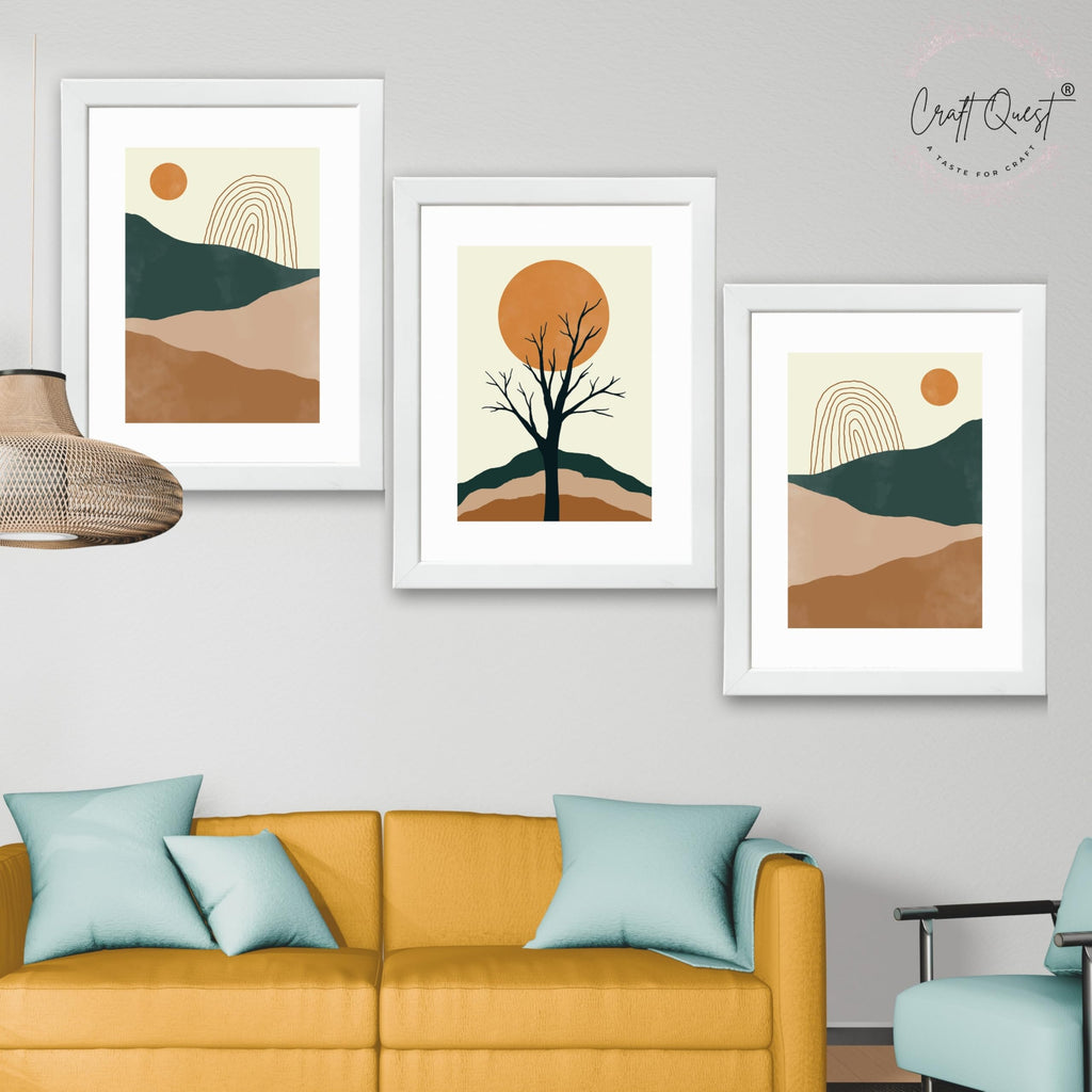 CRAFT QUEST SET OF 3 Modern Abstract Landscape Art | Set of 3 Frames for Home Decoration | Ideal for Living Room, Bedroom & Offices