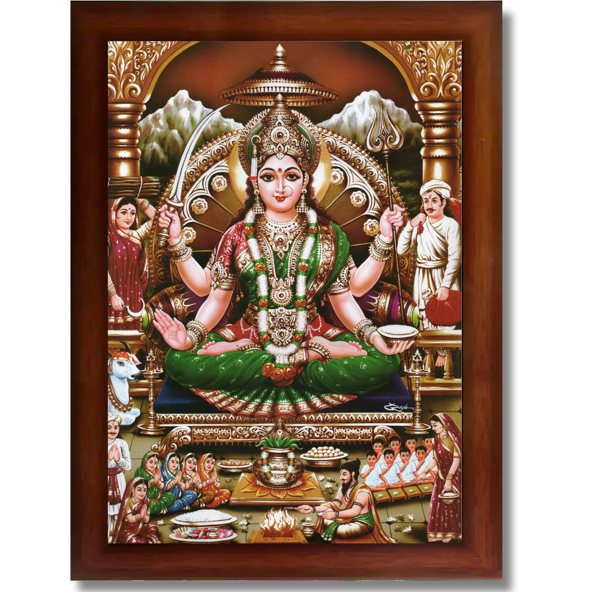 CRAFT QUEST Goddess Santoshi Mata/Devi Santhoshi Maa Photo Frame for Pooja, Home, Temple, Gift, Wall Décor Item