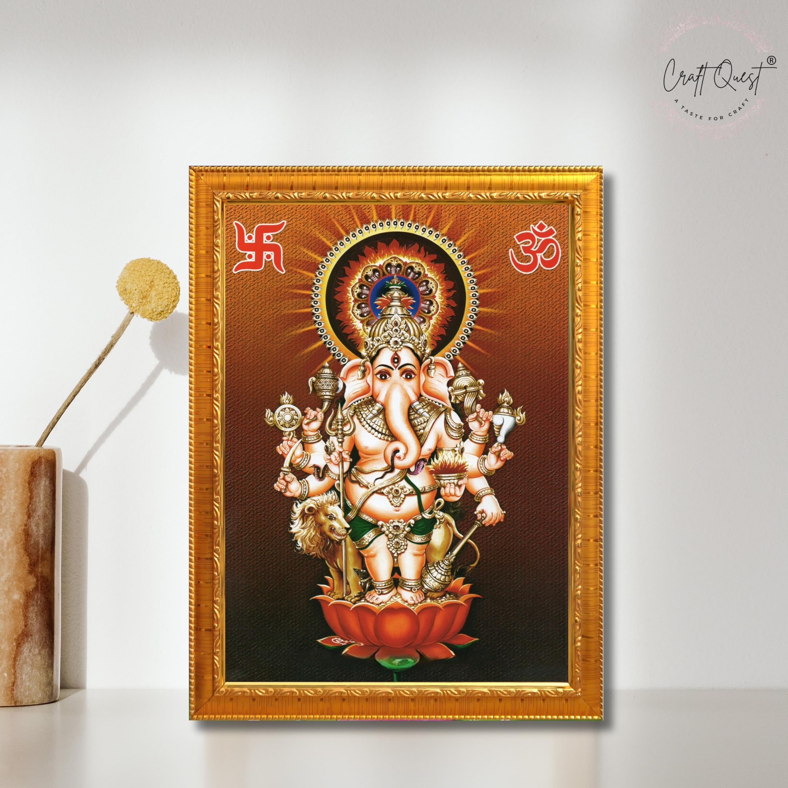CRAFT QUEST Drishti Ganapati ji for Entrance Vastu Ganesha Wall Painting Framed Home Decor | Religious God Picture Frame for Home, Office, Temple & Gifting