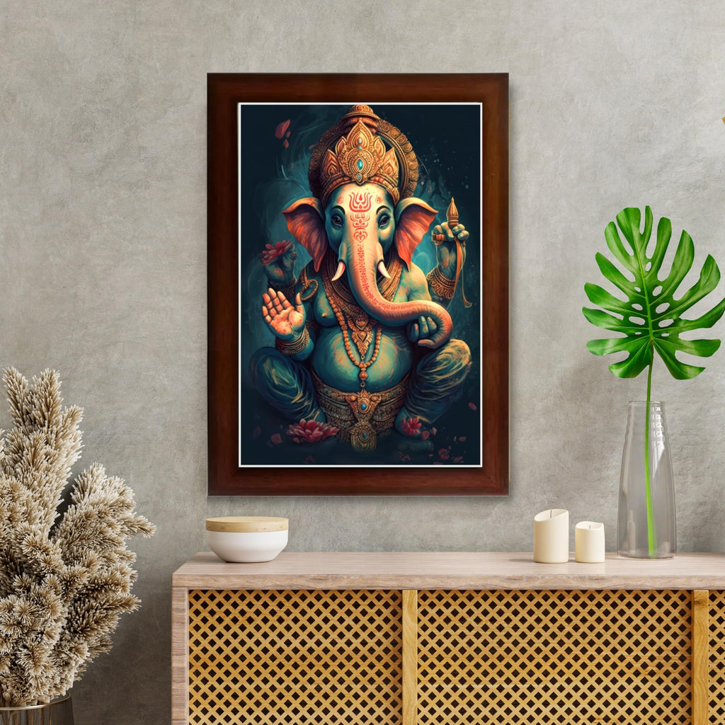 CRAFT QUEST God Ganpati Modern Wall Art Painting With Frame For Pooja, Home and Office Decor Item