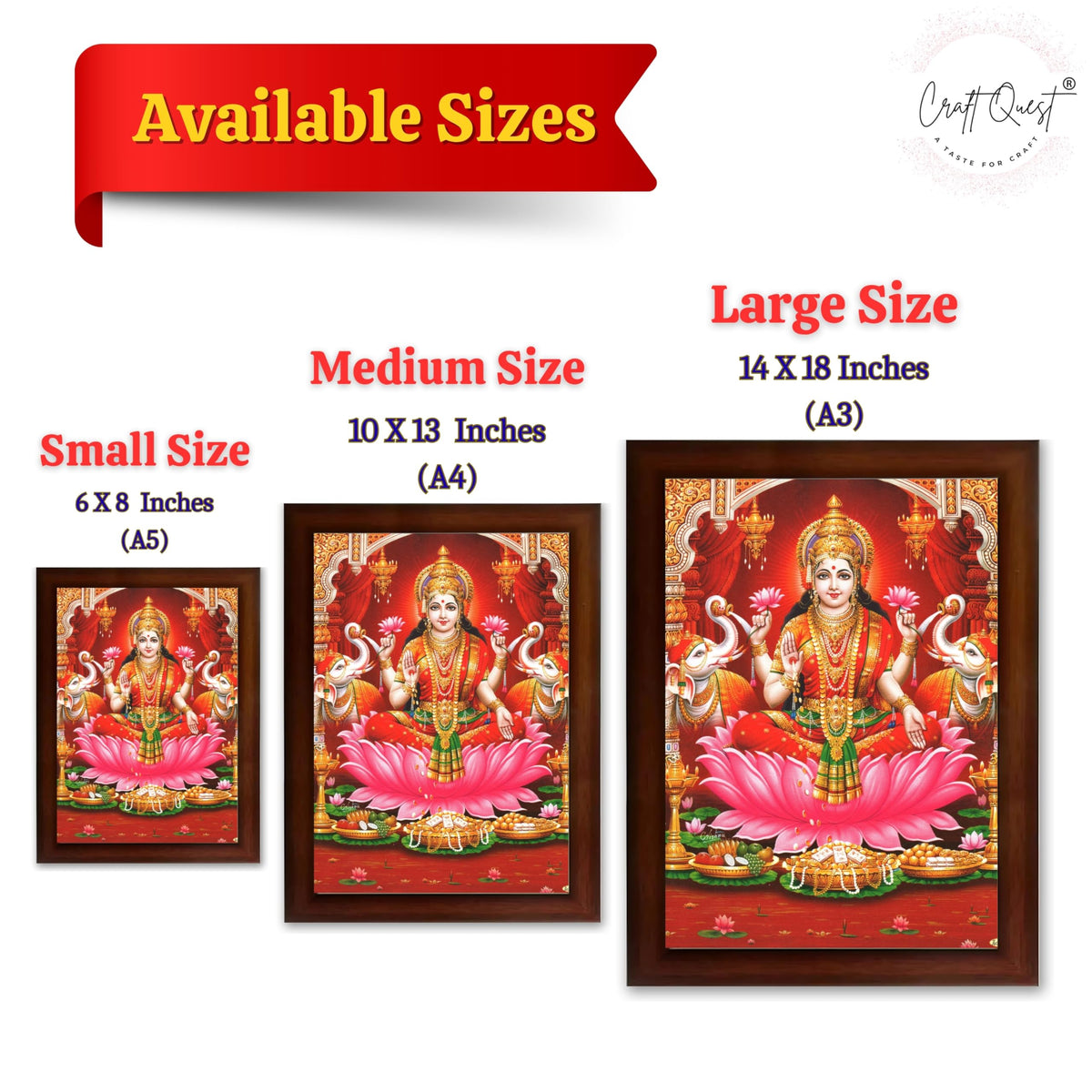 CRAFT QUEST Goddess Lakshmi Devi Dhana Vaibhav Laxmi Maa Wall Painting Frame Home Decor