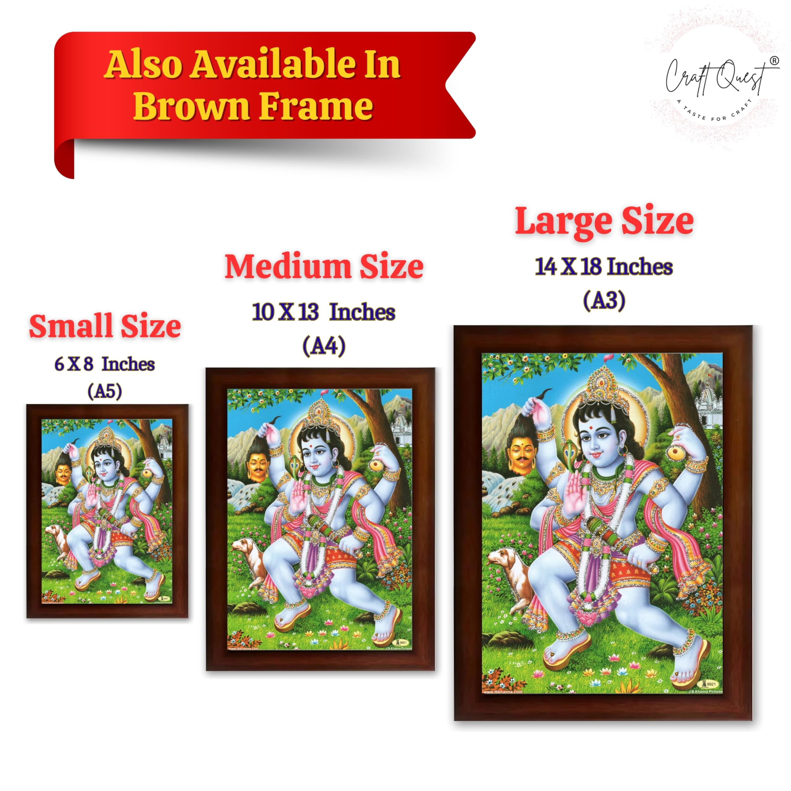 CRAFT QUEST Kaal Bhairav/Lord Bhairava/Bhairon Baba/Bhairavnath/Batuk Bhairav Religious Photo Frame & Acrylic Sheet Glass