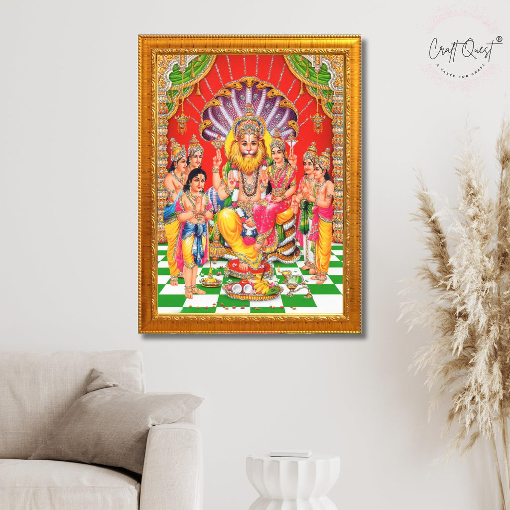 CRAFT QUEST Narasimha Swamy Lakshmi Narsingh Bhagwan Photo Framed | Acrylic Glass, Lightweight | Ideal for Home, Office, Temple & Puja Room, Wall Decor