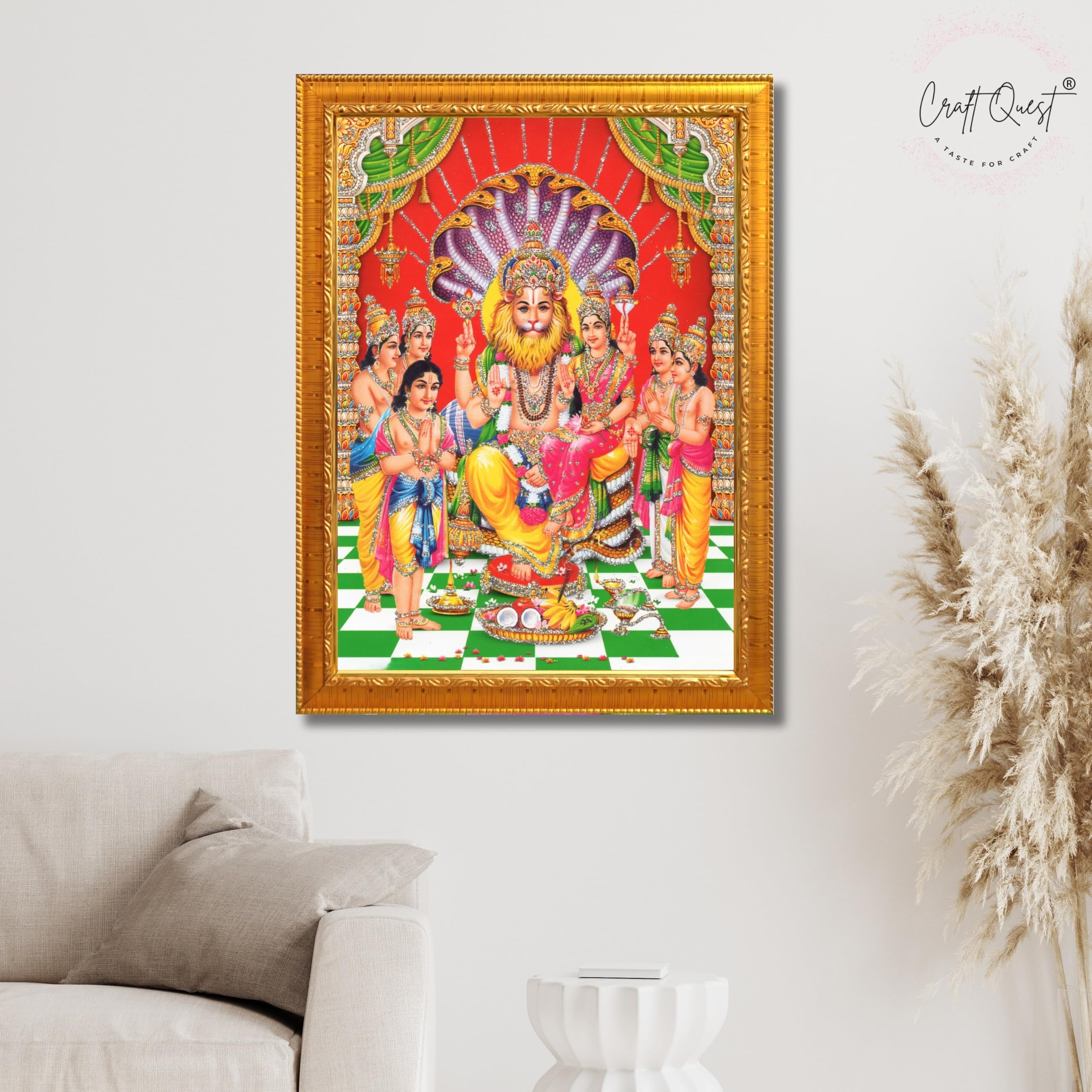 CRAFT QUEST Narasimha Swamy Lakshmi Narsingh Bhagwan Photo Framed | Acrylic Glass, Lightweight | Ideal for Home, Office, Temple & Puja Room, Wall Decor