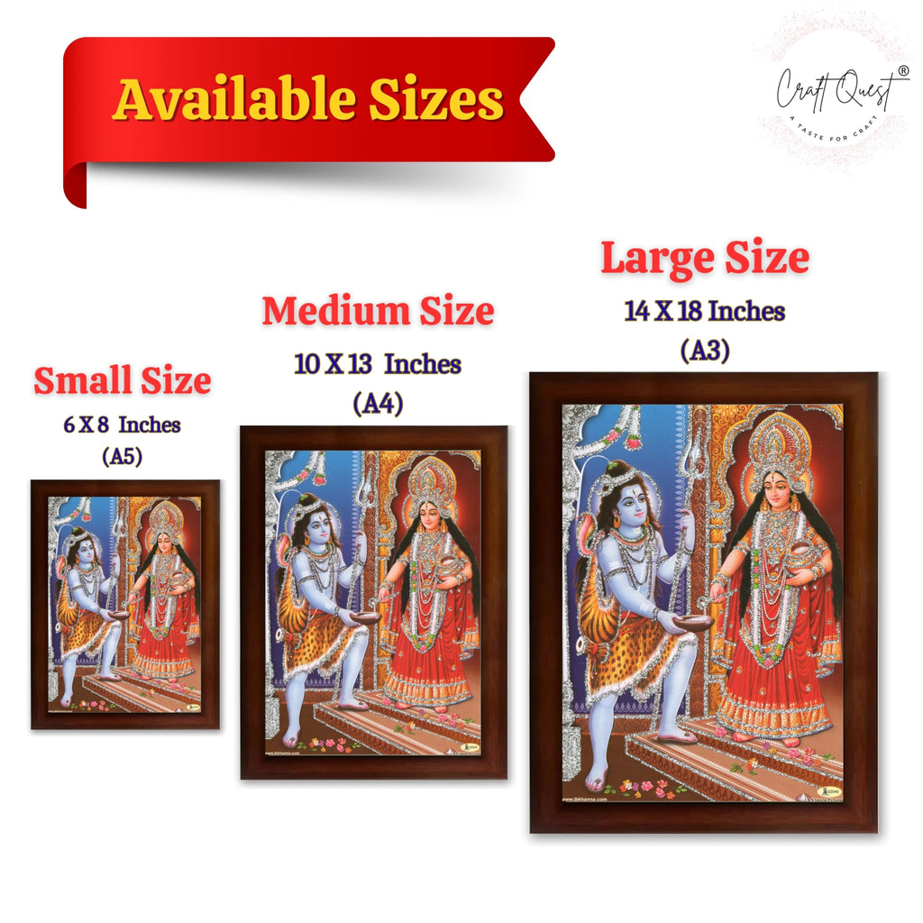 CRAFT QUEST Shiva & Maa Annapurna devi sitting on throne photo frame with Acrylic Glass for Kitchen Worship