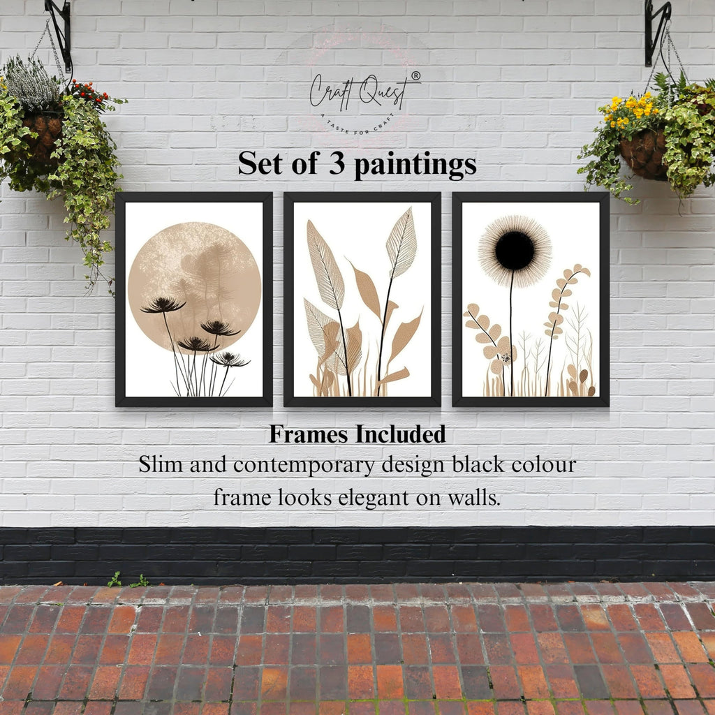 CRAFT QUEST Boho Minimalist Abstract Wall Art | Set of 3 Frames for Home Decoration | Ideal for Living Room, Bedroom & Offices