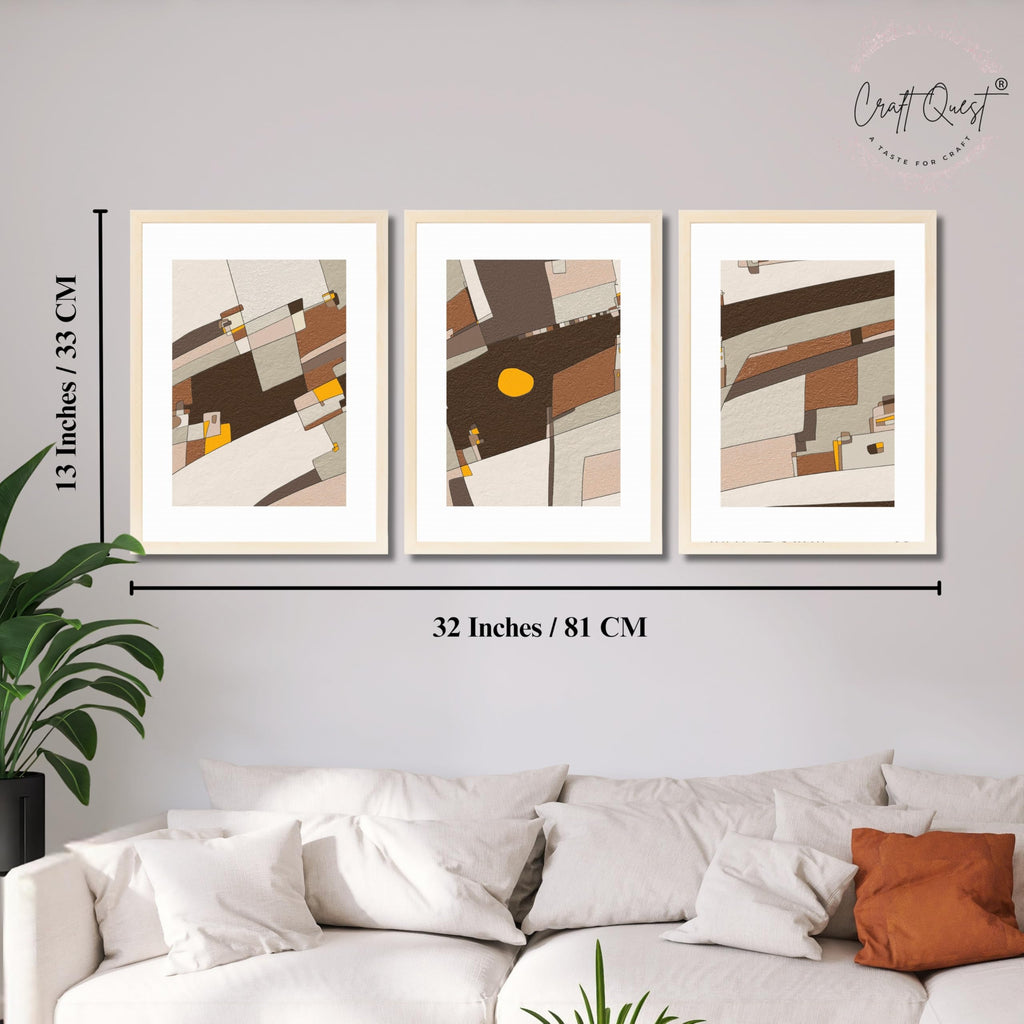 CRAFT QUEST Abstract Handdrawn Black Lines Contemporary Wall Decor | Set of 3 Frames for Home Decoration | Ideal for Living Room, Bedroom & Offices