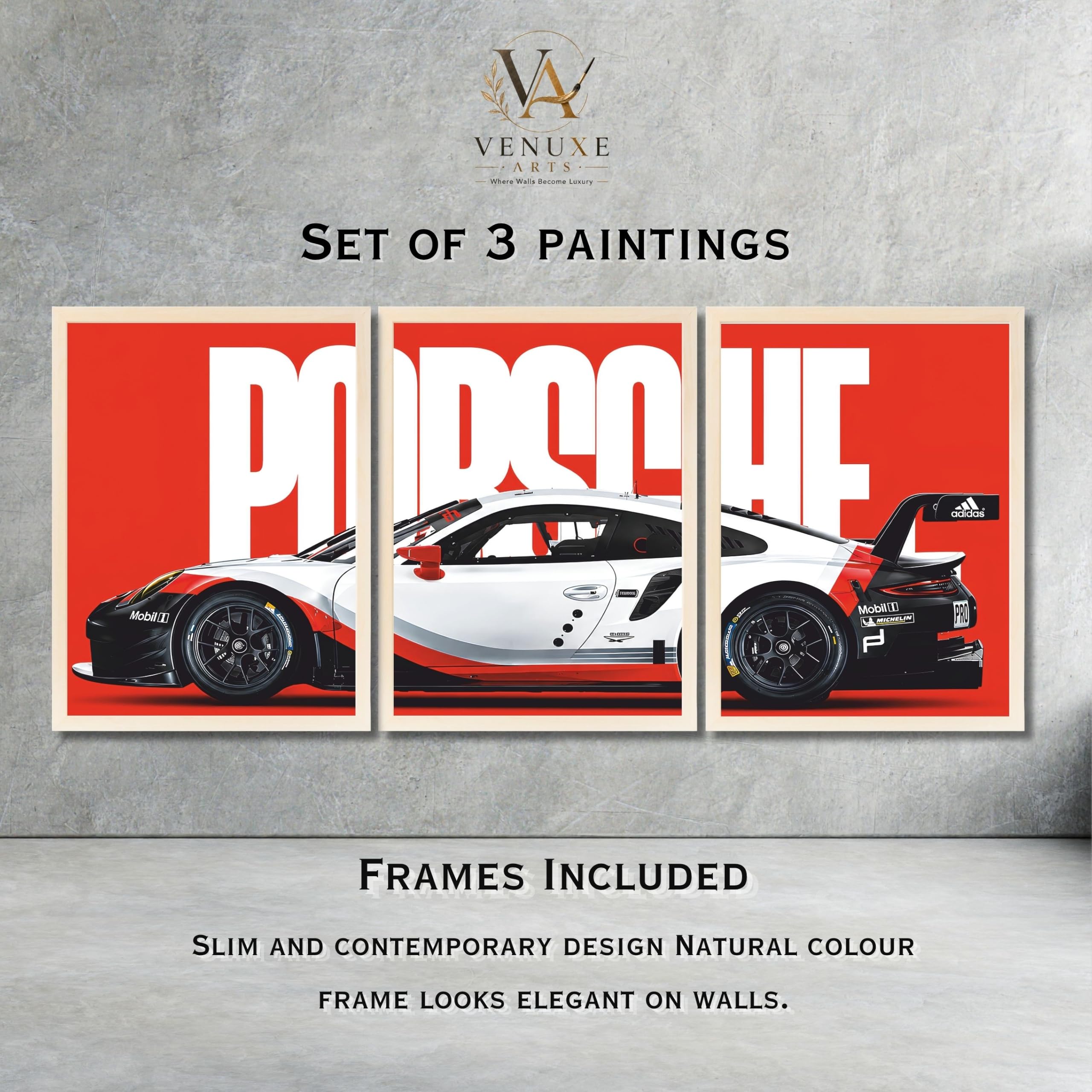 VENUXE ARTS Set Of 3 Big Sports Cars Framed Posters Gift Items for Boys Room Wall Decoration Bedroom Living Room Office Studio Décor | Car Poster Frame for Wall Décor