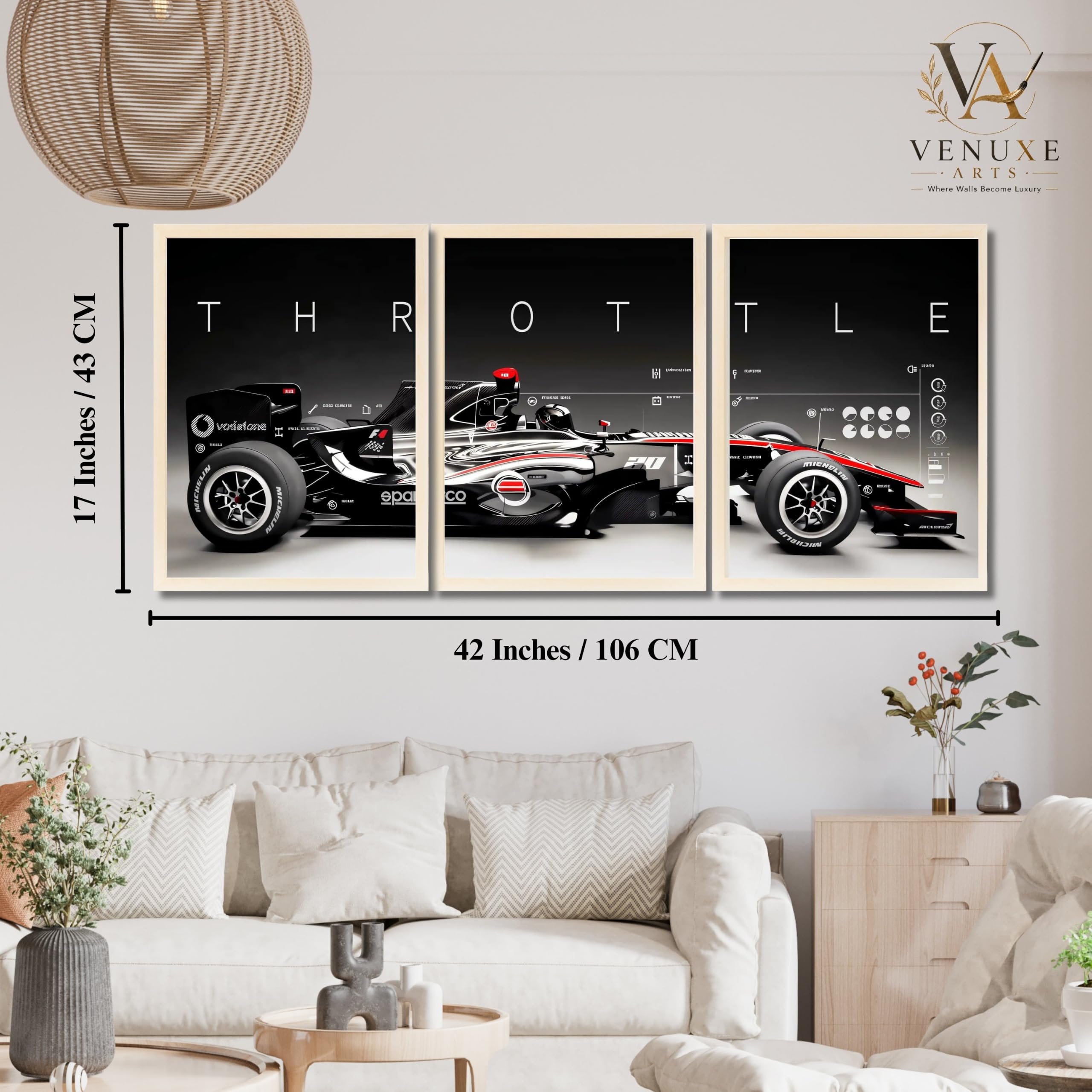 VENUXE ARTS Set Of 3 Big Sports Cars Framed Posters Gift Items for Boys Room Wall Decoration Bedroom Living Room Office Studio Décor | Car Poster Frame for Wall Décor