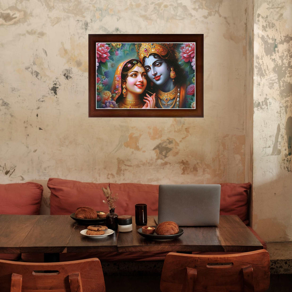 CRAFT QUEST Radha Krishna Art Photo Framed Painting for Home and Bedroom Wall Decoration of Size 14X10 Inches with Frame And Acrylic Glass RK205