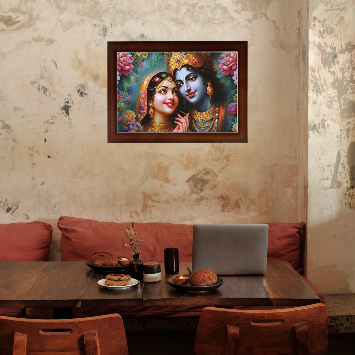 CRAFT QUEST Radha Krishna Art Photo Framed Painting for Home and Bedroom Wall Decoration of Size 14X10 Inches with Frame And Acrylic Glass RK205