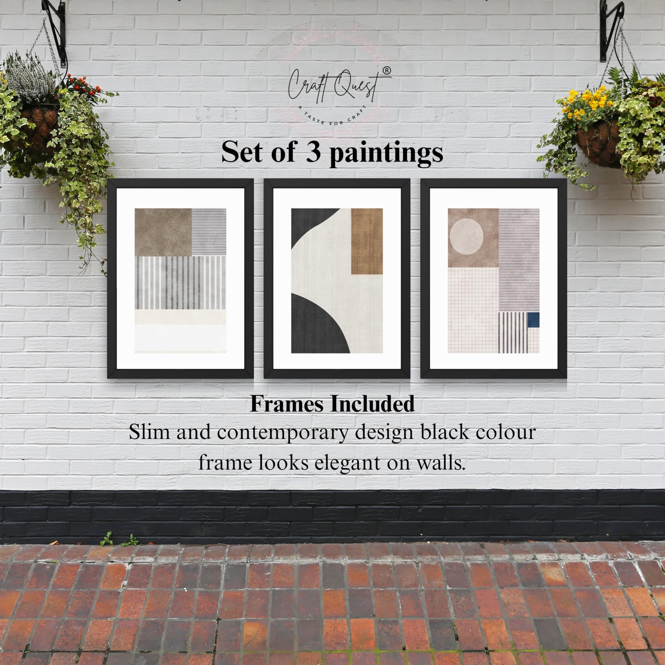 CRAFT QUEST Abstract Geometric Art Painting | Set of 3 Frames for Home Decoration | Ideal for Living Room, Bedroom & Offices