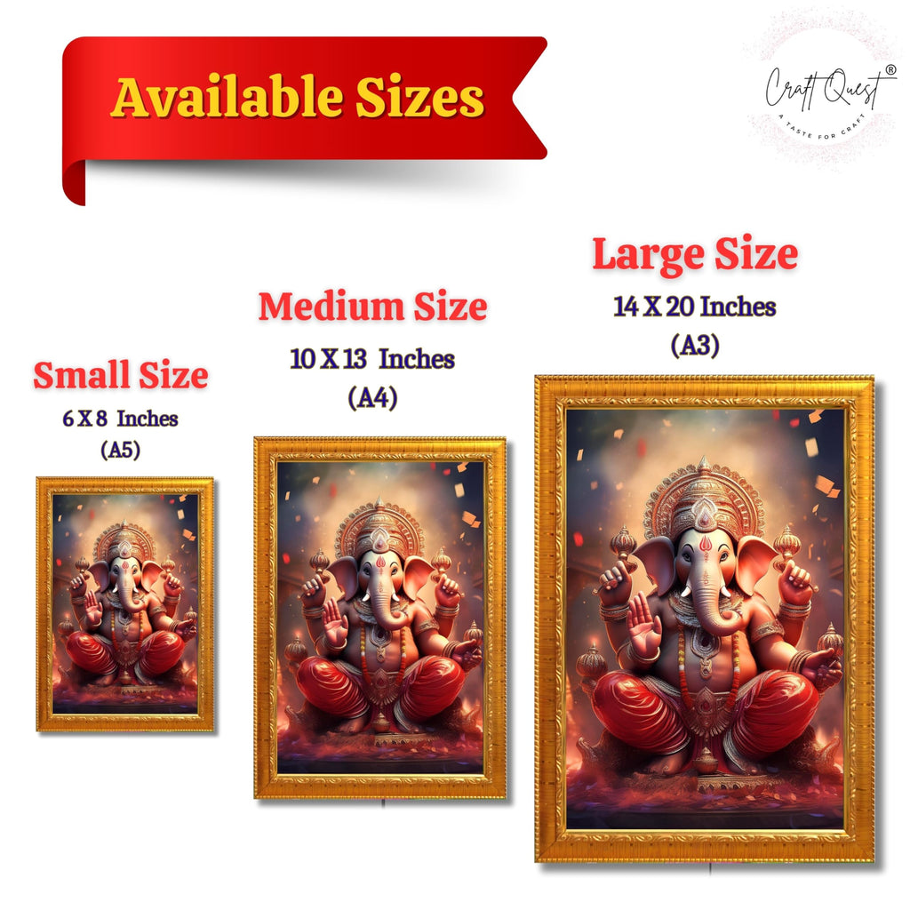 CRAFT QUEST Lord Ganesha Ji Laminated God Photo Frame Wall Decor Mandir Pooja Poster Religious Painting Divine Hindu Temple Decoration Spiritual Blessings Home Office Gift