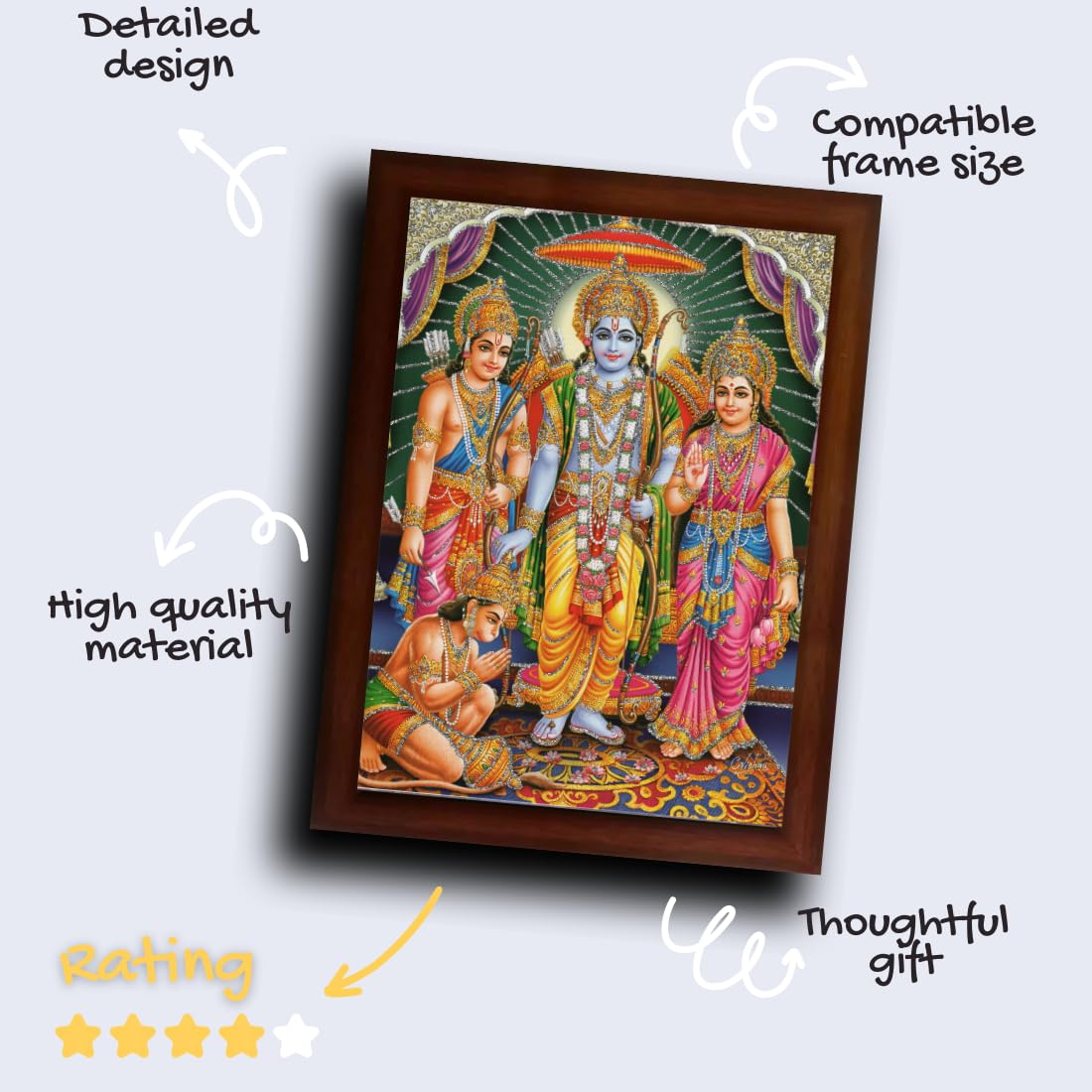 CRAFT QUEST Ram Darbar Sparkle Coated Framed, Home Decorative Gift Item Painting (14 X 10 Inches, Multicolour,Religious) RD1013-513