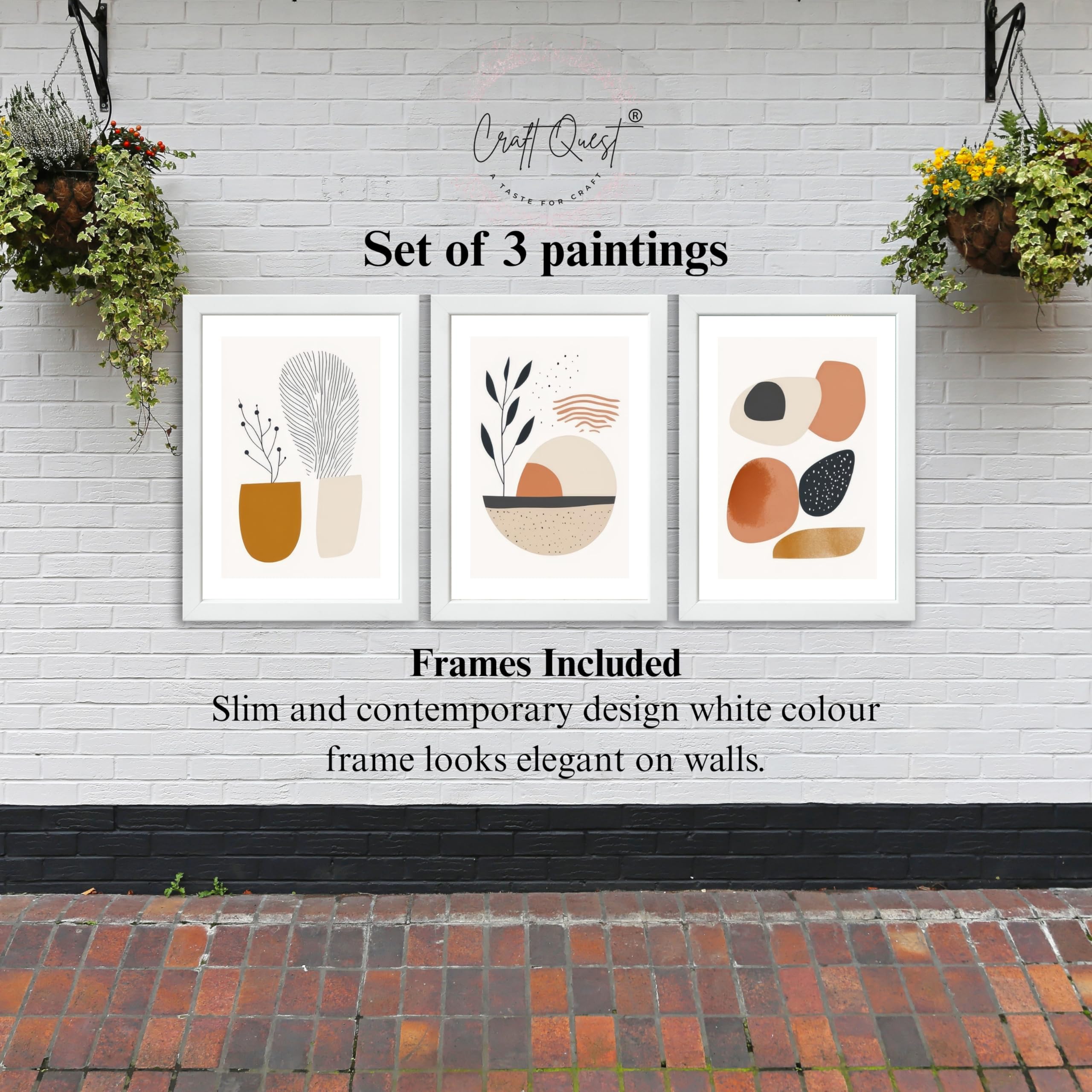 CRAFT QUEST Contemporary Organic Abstract Wall Art | Set of 3 Frames for Home Decoration | Ideal for Living Room, Bedroom & Offices