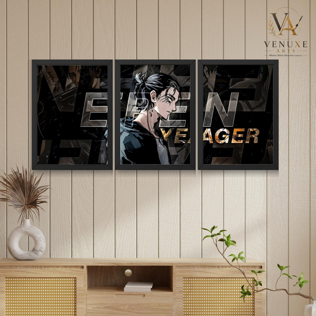 VENUXE ARTS Set Of 3 Anime Characters Wall Framed |Anime Characters Framed Poster for Living Room Bedroom Gaming Room Studio Wall Decor