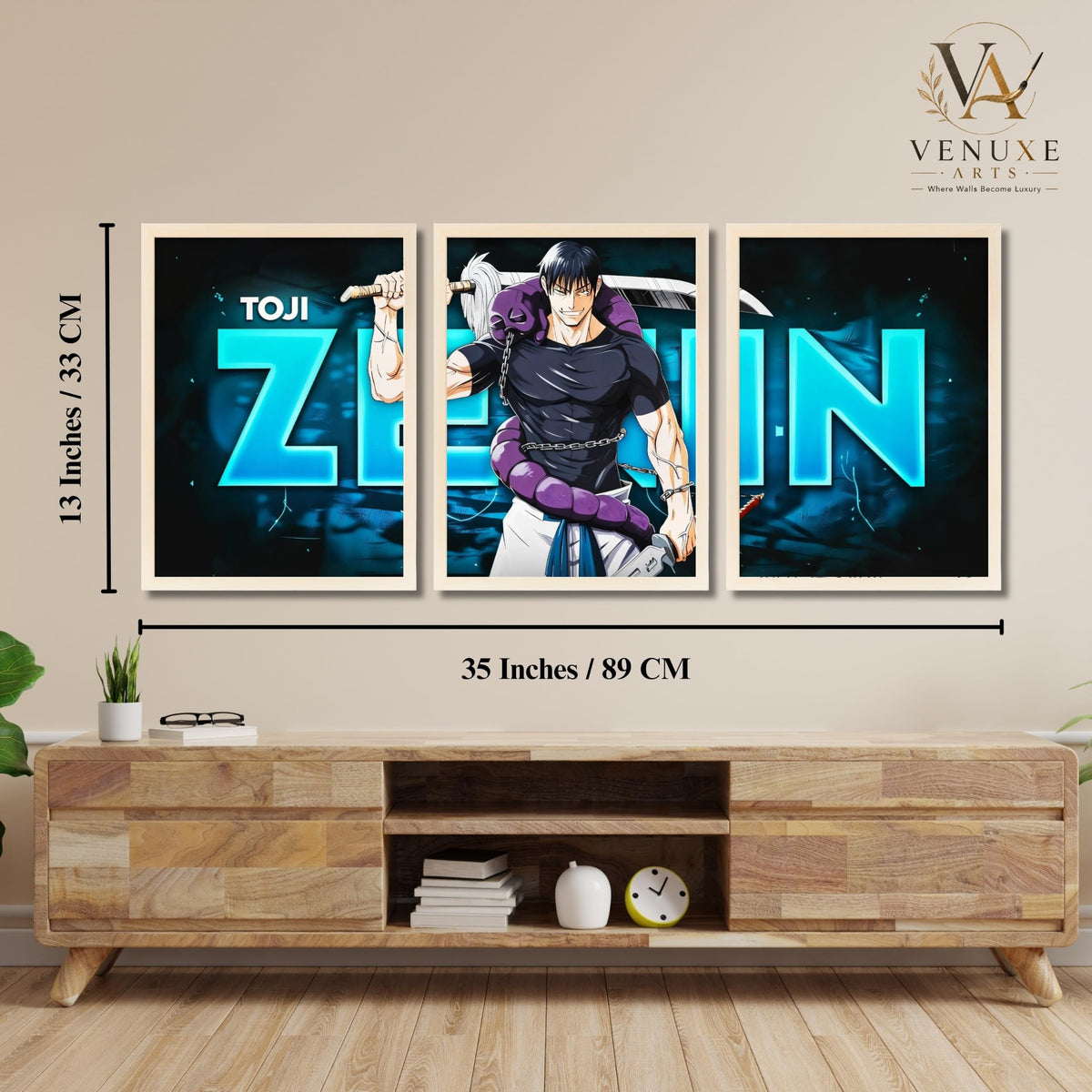 VENUXE ARTS Set Of 3 Anime Characters Wall Framed |Anime Characters Framed Poster for Living Room Bedroom Gaming Room Studio Wall Decor