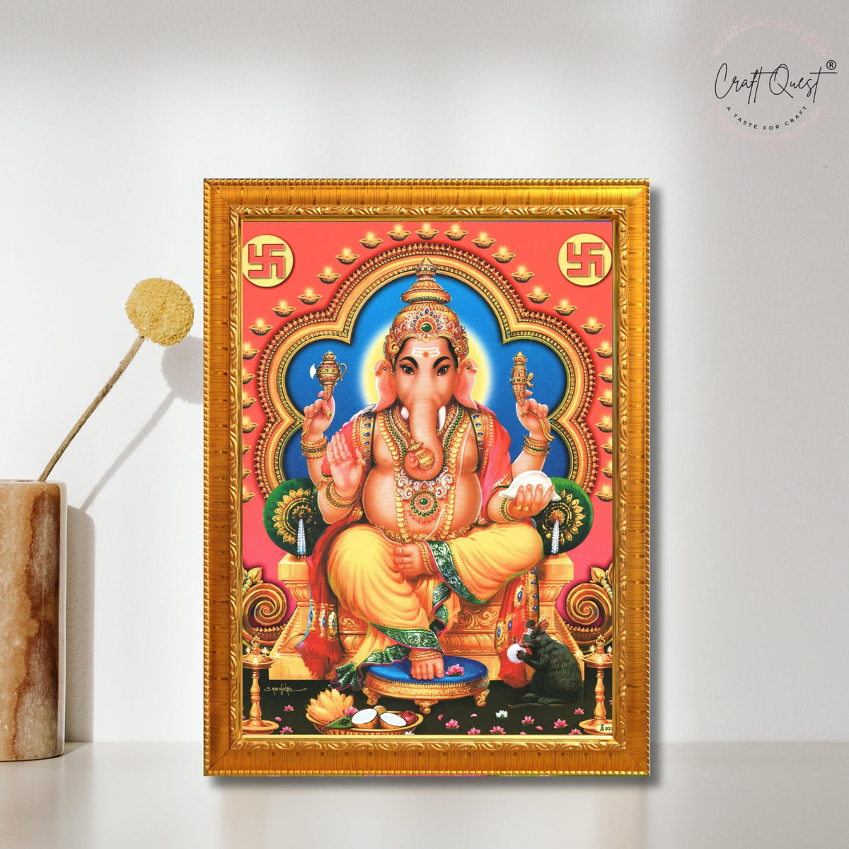 CRAFT QUEST Lord Ganpati Modern Wall Art Painting With Frame, Home and Office Decor