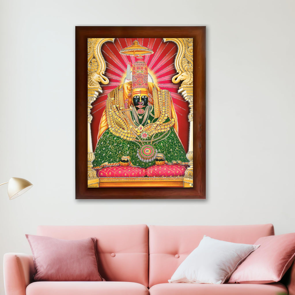 CRAFT QUEST Tulja mata photo with frame, Tuljabhawani photo, Tuljapur, Religious Framed Painting with Acrylic glass