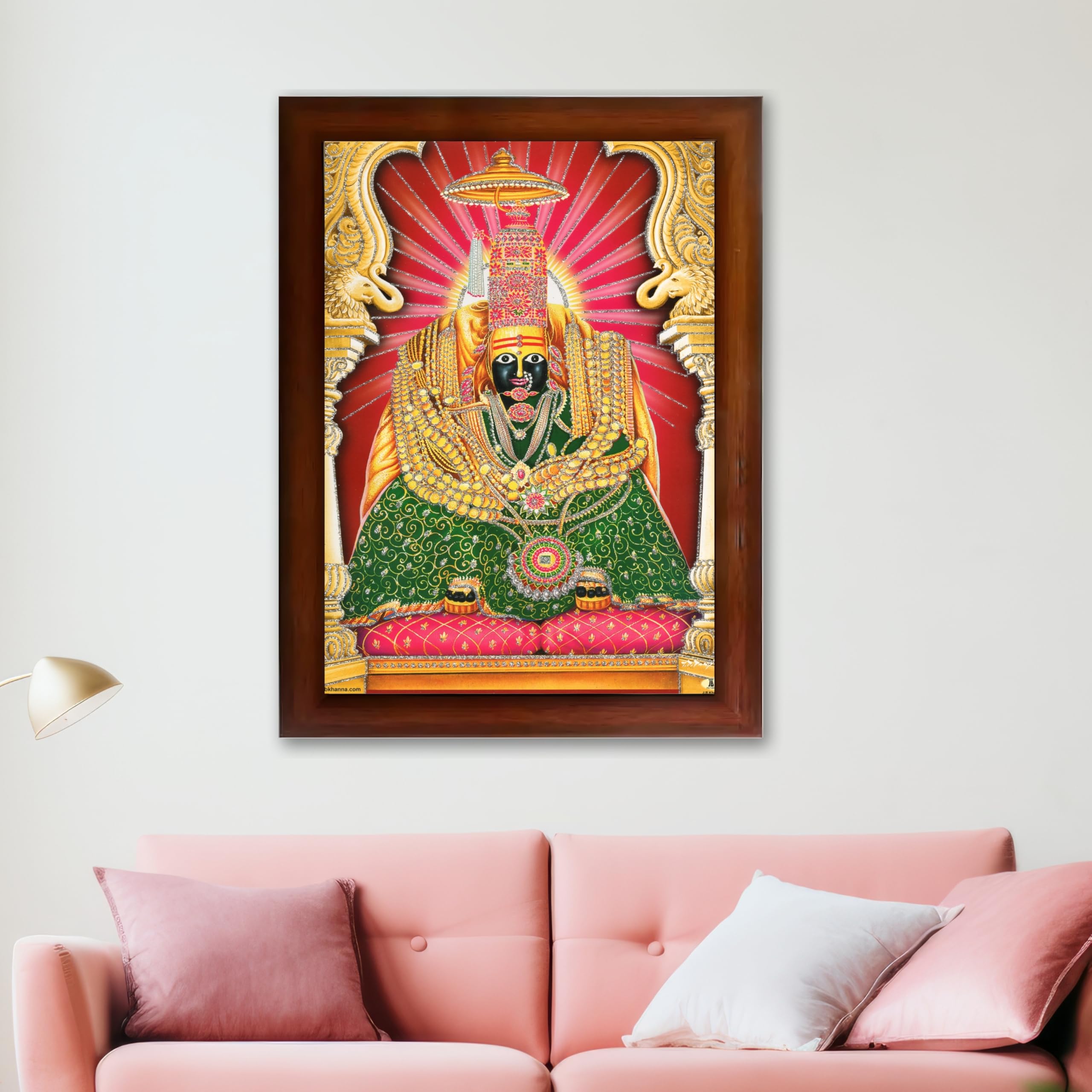 CRAFT QUEST Tulja mata photo with frame, Tuljabhawani photo, Tuljapur, Religious Framed Painting with Acrylic glass