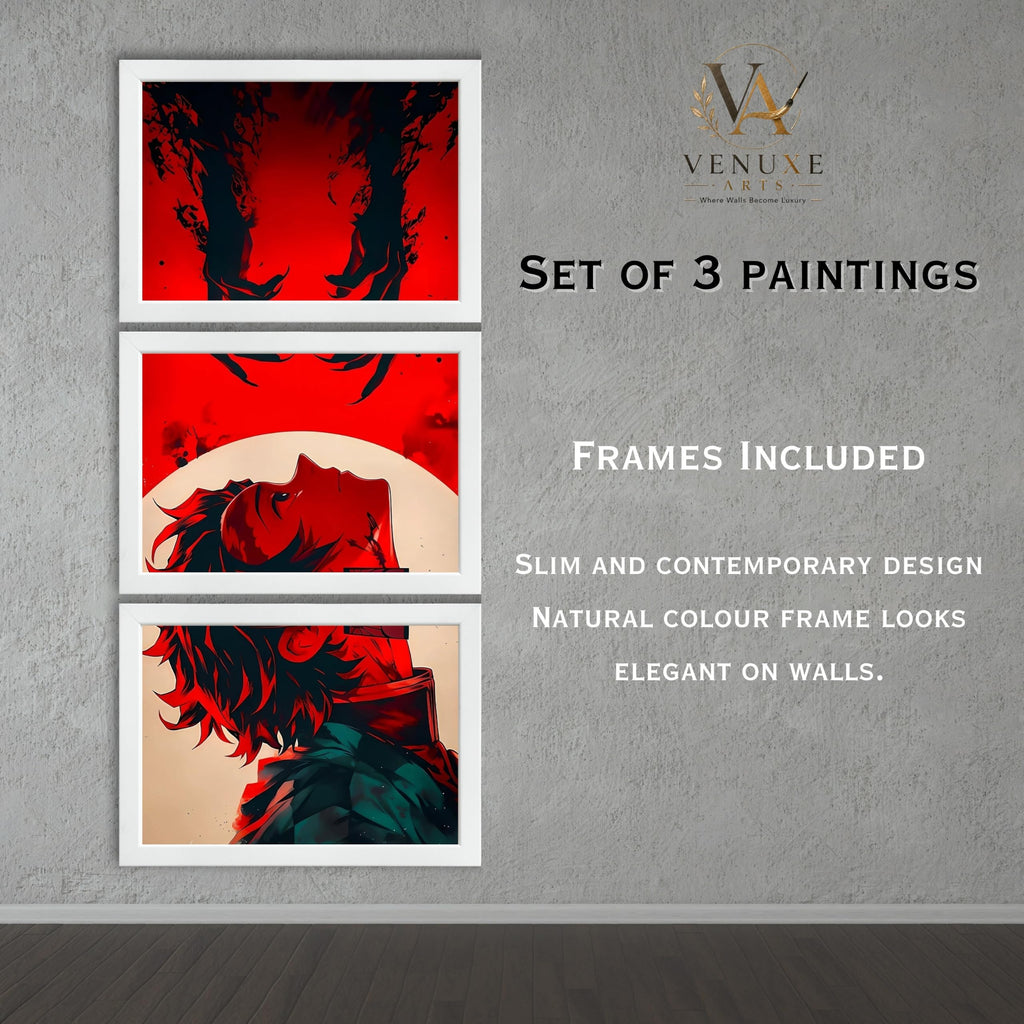VENUXE ARTS Set Of 3 Anime Characters Wall Framed |Anime Characters Framed Poster for Living Room Bedroom Gaming Room Studio Wall Decor