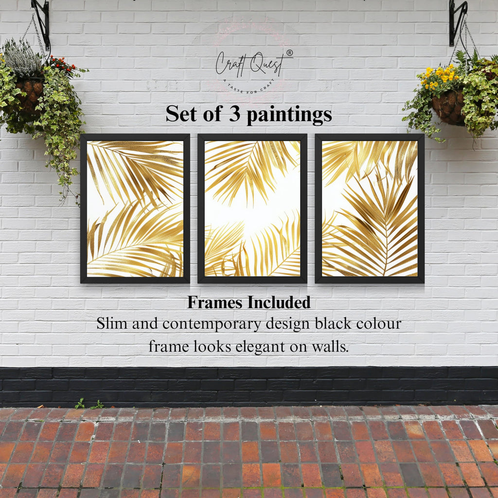 CRAFT QUEST Nature Inspired Abstract Plants Geometry Wall Art | Set of 3 Frames for Home Decoration | Ideal for Living Room, Bedroom & Offices