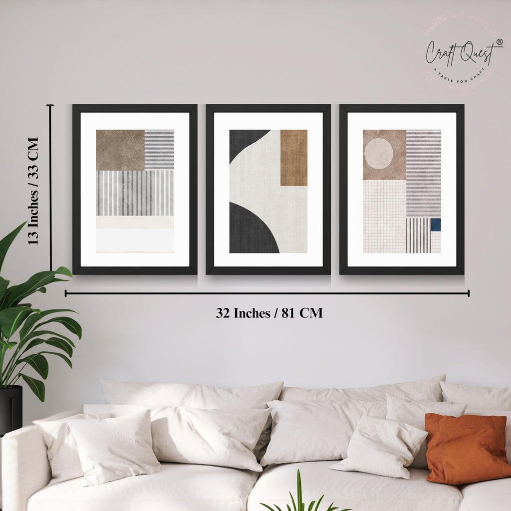 CRAFT QUEST Abstract Geometric Art Painting | Set of 3 Frames for Home Decoration | Ideal for Living Room, Bedroom & Offices