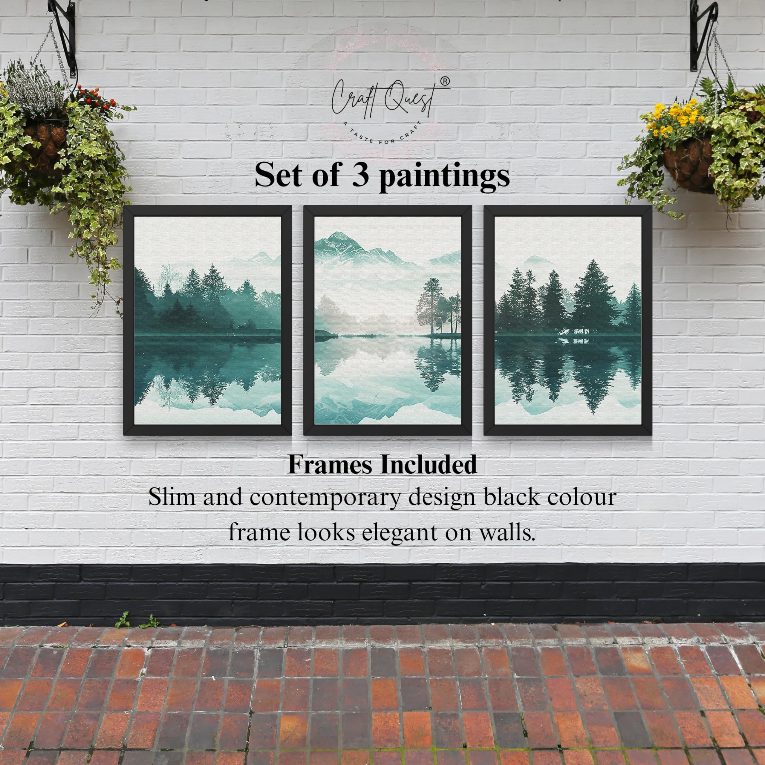 CRAFT QUEST Nature Inspired Series Paintings With Trees & Mountains Wall Art | Set of 3 Frames for Home Decoration | Ideal for Living Room, Bedroom & Offices
