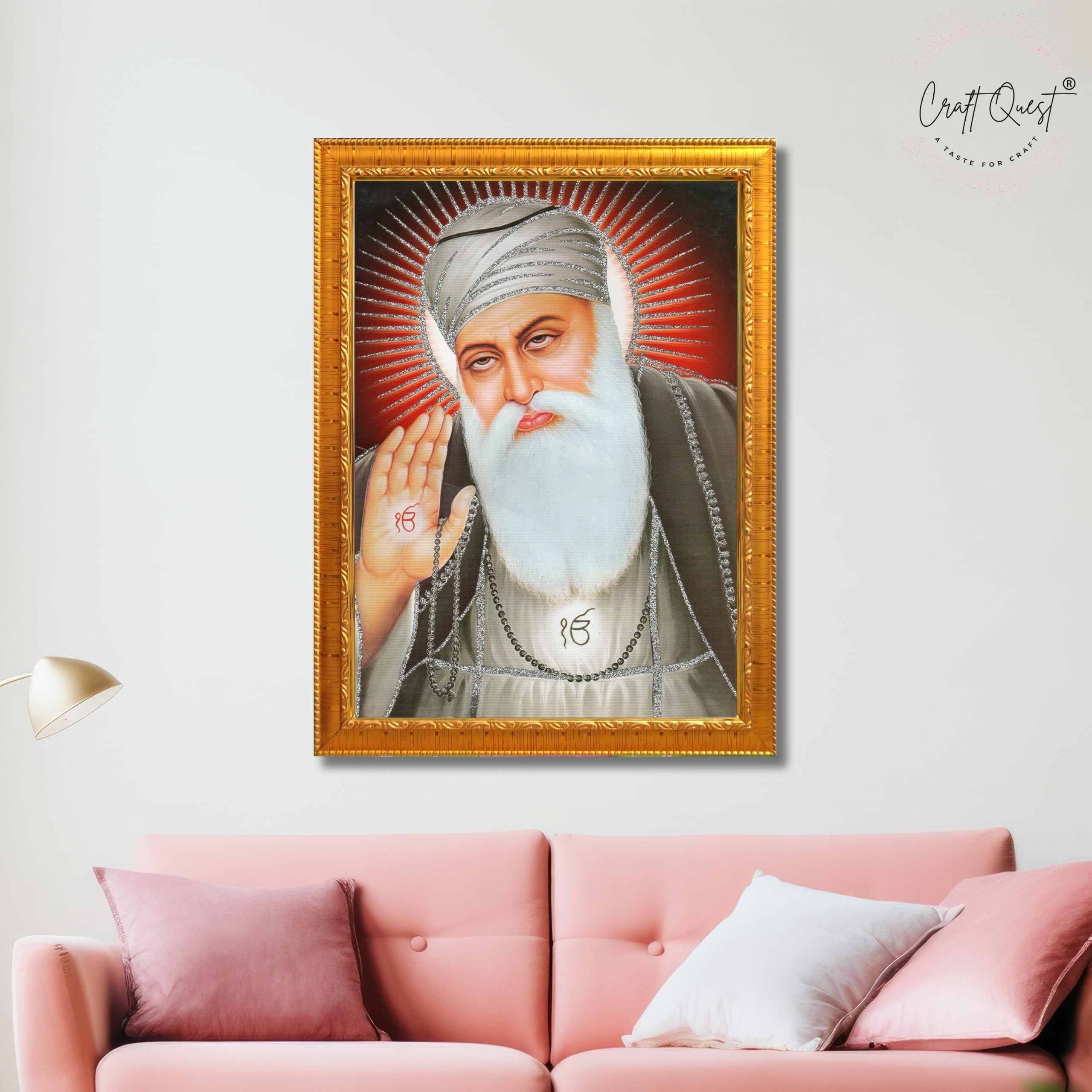 CRAFT QUEST Gurunanak Dev Ji Photo Frame Waheguru Sikh Guru Photo for Home Decor Spiritual Wall Hanging Living Room Decoration