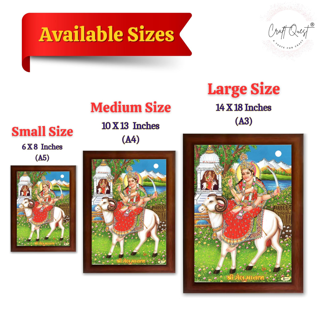 CRAFT QUEST Gel Mata Ji Geldi Maa Devi Mataji Ma Wall Painting For Home Decor wooden framed