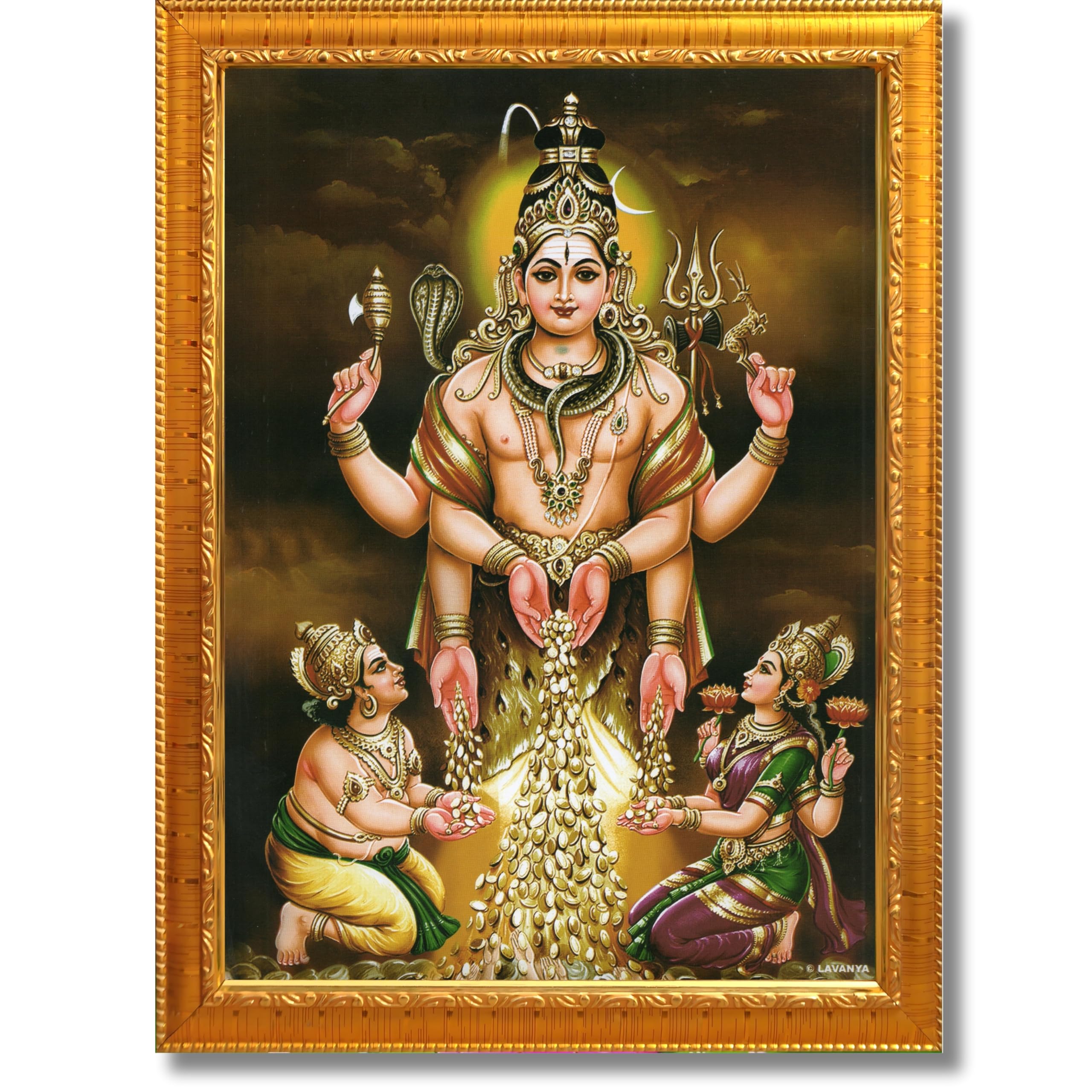 CRAFT QUEST Swarnakarshana Bhairava Swamy With Lakshmi Devi and Kuber Bhagwan Wall Photo Frame | South God Picture Frame for Home, Office, Temple & Gifting
