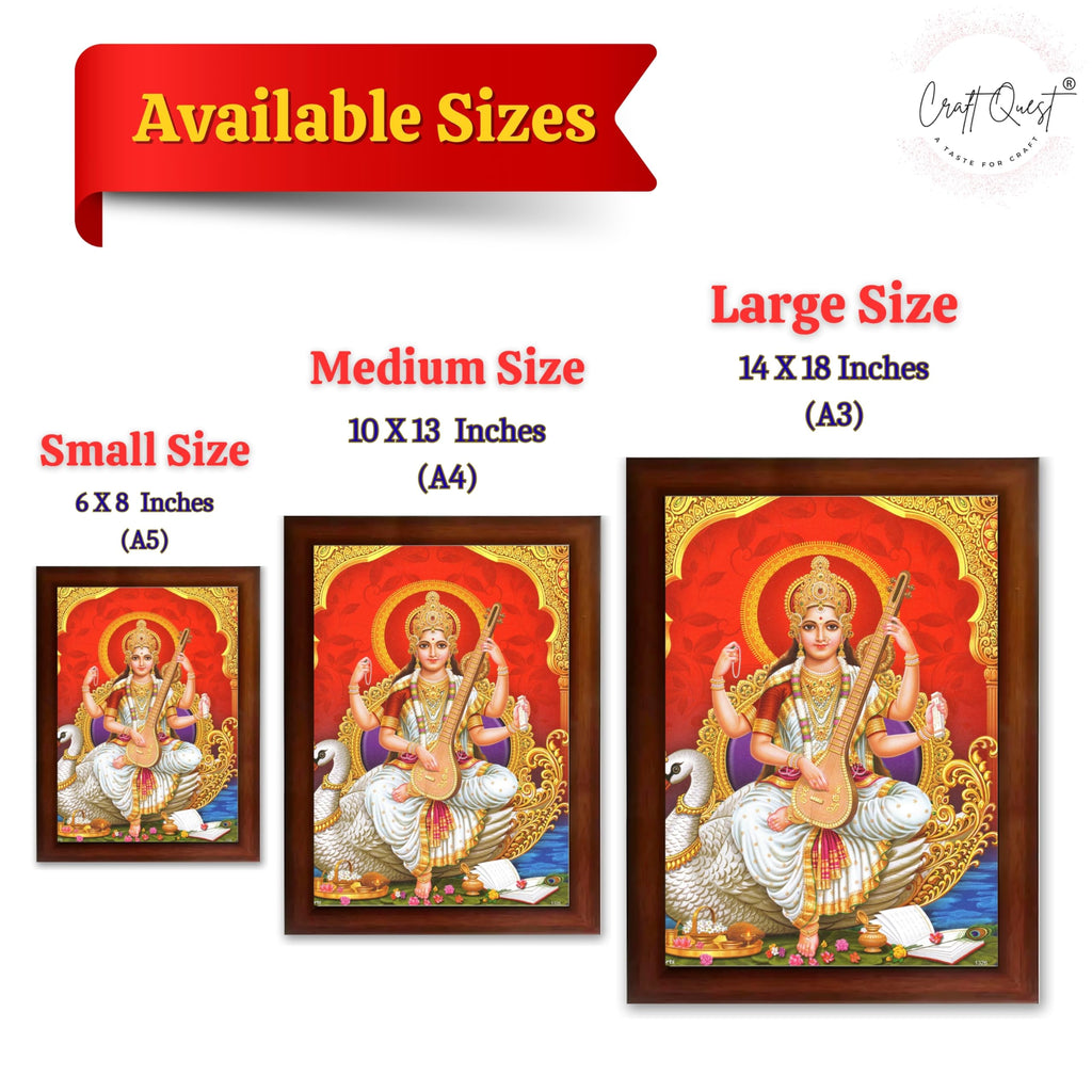 CRAFT QUEST Saraswati Devi Goddess Saraswathi Maa Wall Painting Framed For Home Décor Synthetic wood Framed