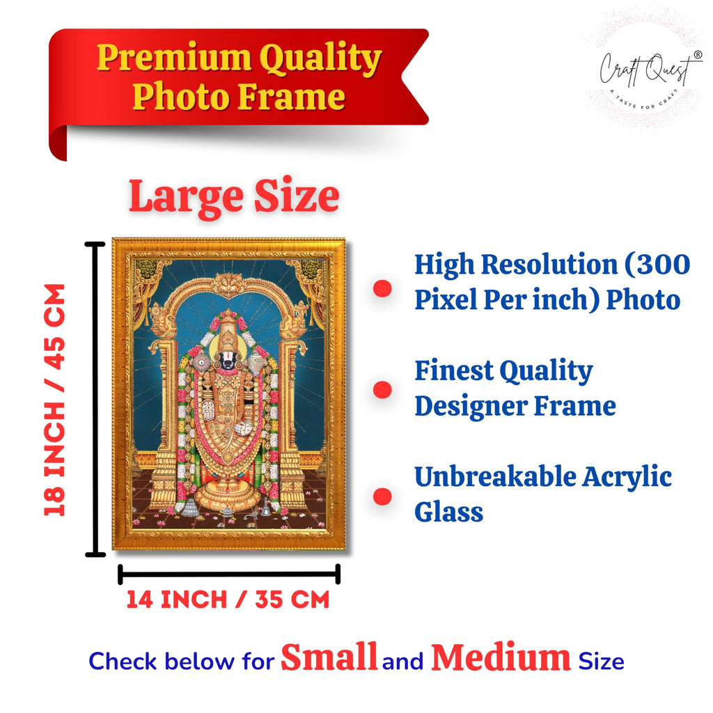 CRAFT QUEST Lord Tirupati Balaji Lakshmi Venkateshwara Swamy Wall Painting Framed Home Room Decor