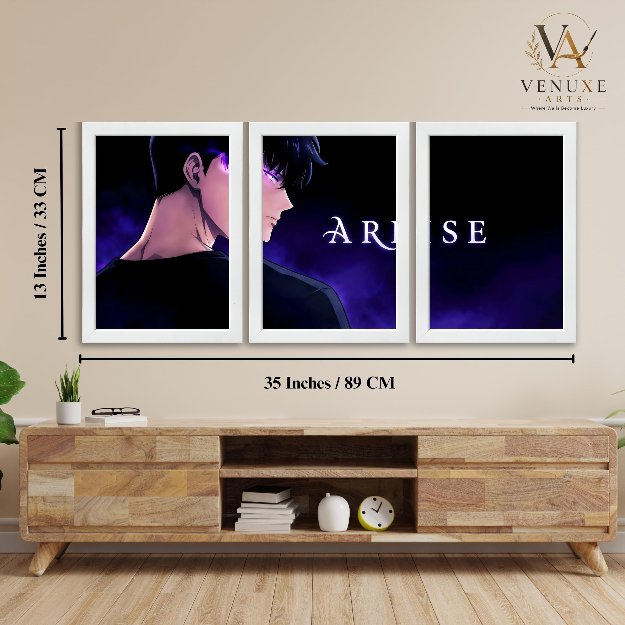 VENUXE ARTS Set Of 3 Anime Characters Wall Framed |Anime Characters Framed Poster for Living Room Bedroom Gaming Room Studio Wall Decor