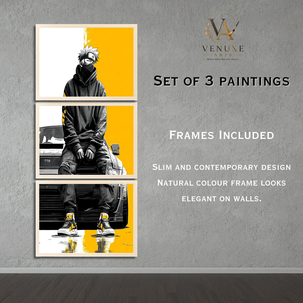 VENUXE ARTS Set Of 3 Anime Characters Wall Framed |Anime Characters Framed Poster for Living Room Bedroom Gaming Room Studio Wall Decor