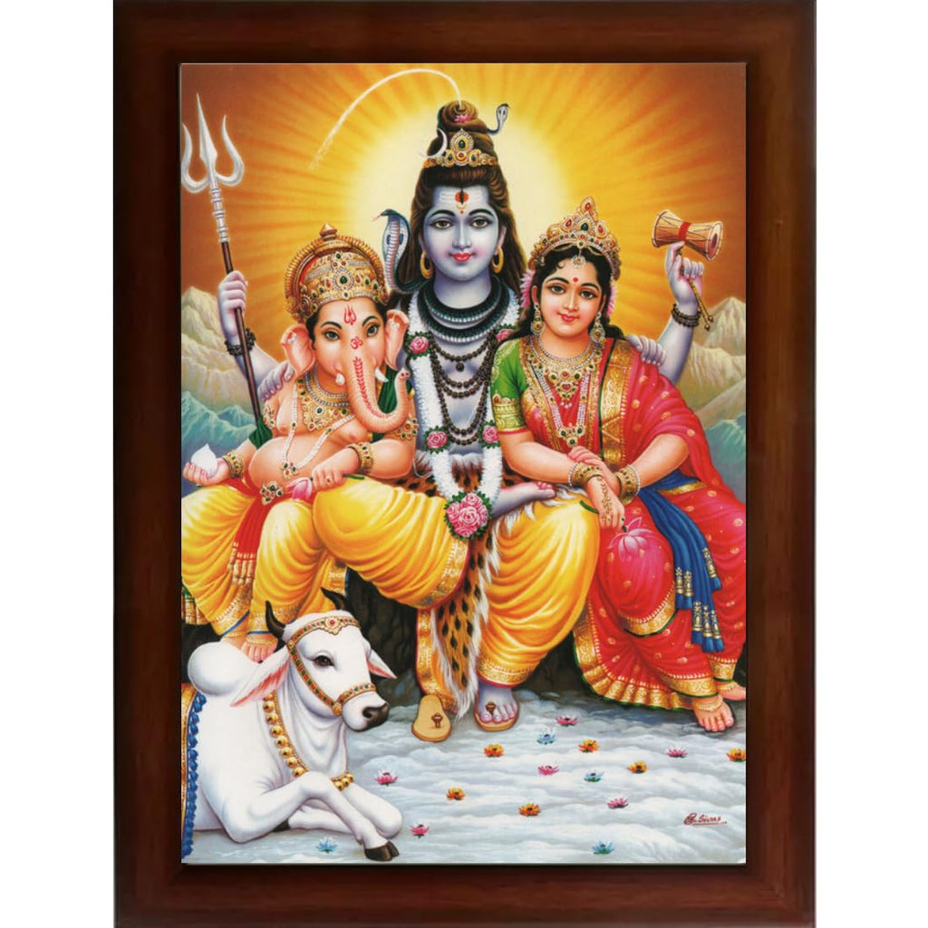 Craft Quest Shiv Parivar (Shiv Shankar, Maa Parvati, Ganesh and Kartikey) Religious Wood Photo Frames (Multicolour, 14 X 10 inch)