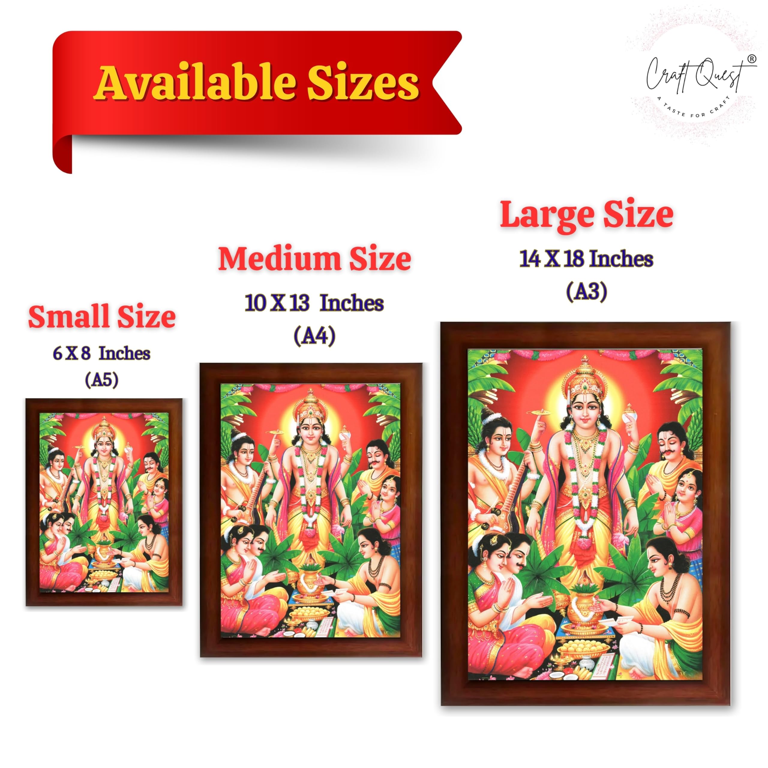 CRAFT QUEST Satyanarayana Swamy Hindu God Satyanarayan Photo Frame | Religious Photo Frame | Ideal for Home, Office, Temple & Puja Room, Wall Decor