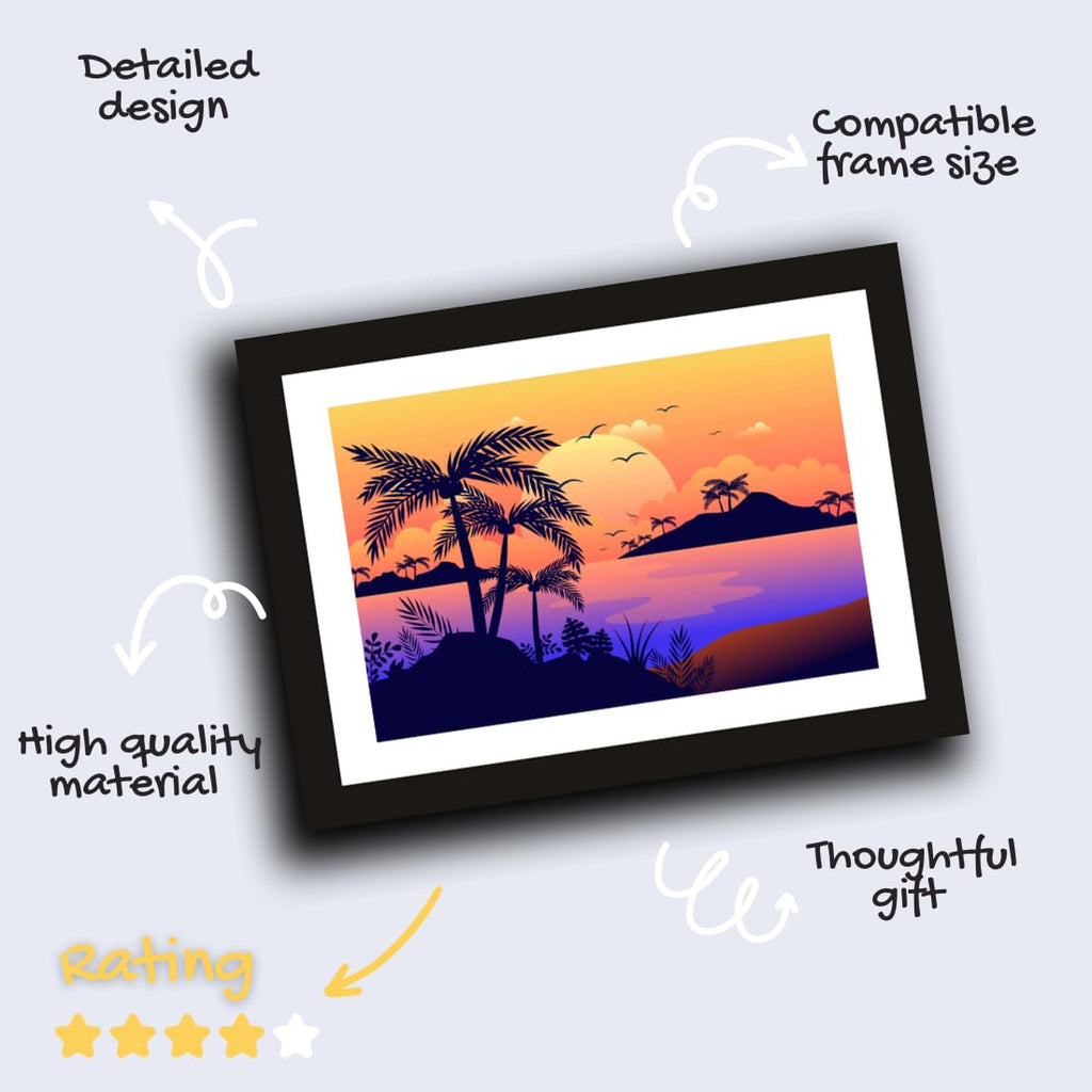 CRAFT QUEST Modern Night Horizon Art Framed Poster for Home & Office wall Decoration - Portrait, Wall Display (Black, 14x10 Inch Frame with Art Print)