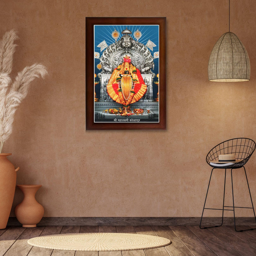 CRAFT QUEST Goddess MahaLakshmi Devi Kolhapur Wall Painting Frame with Acrylic glass Home Decor