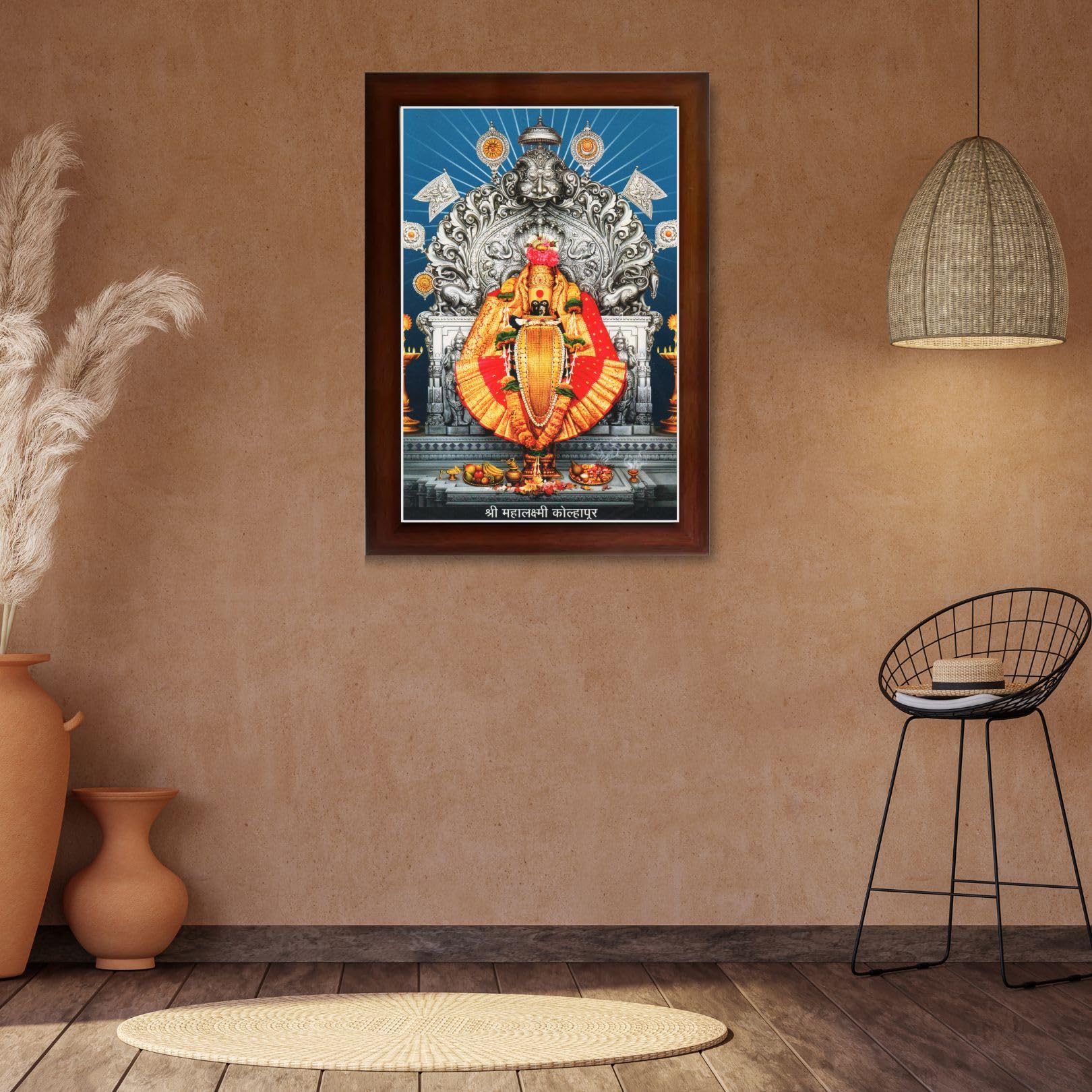 CRAFT QUEST Goddess MahaLakshmi Devi Kolhapur Wall Painting Frame with Acrylic glass Home Decor