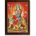 CRAFT QUEST Durga maa photo with BROWN frame, God Religious Framed Painting (Small Size, 8 X 6 Inches)