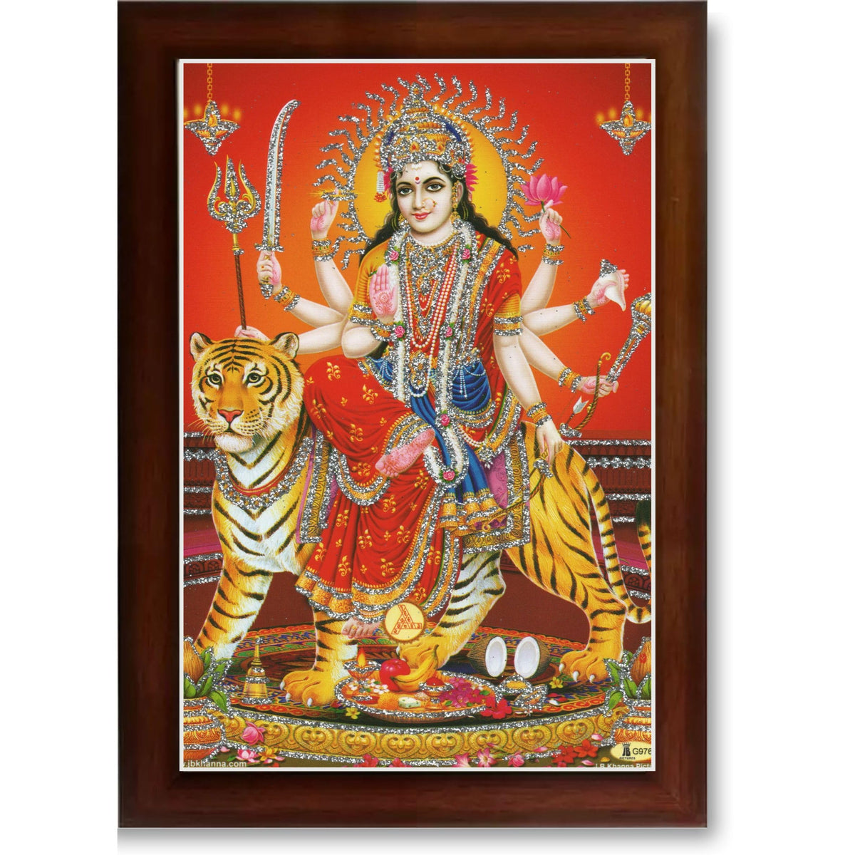 CRAFT QUEST Durga maa photo with BROWN frame, God Religious Framed Painting (Small Size, 8 X 6 Inches)
