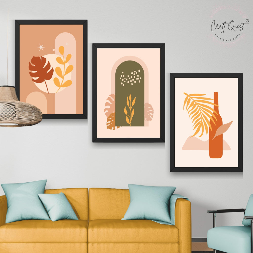 CRAFT QUEST Wall Art Decor Paintings | Set of 3 BOHO Wall Art Frames for Home Decoration | Ideal for Living Room, Offices & Bedrooms