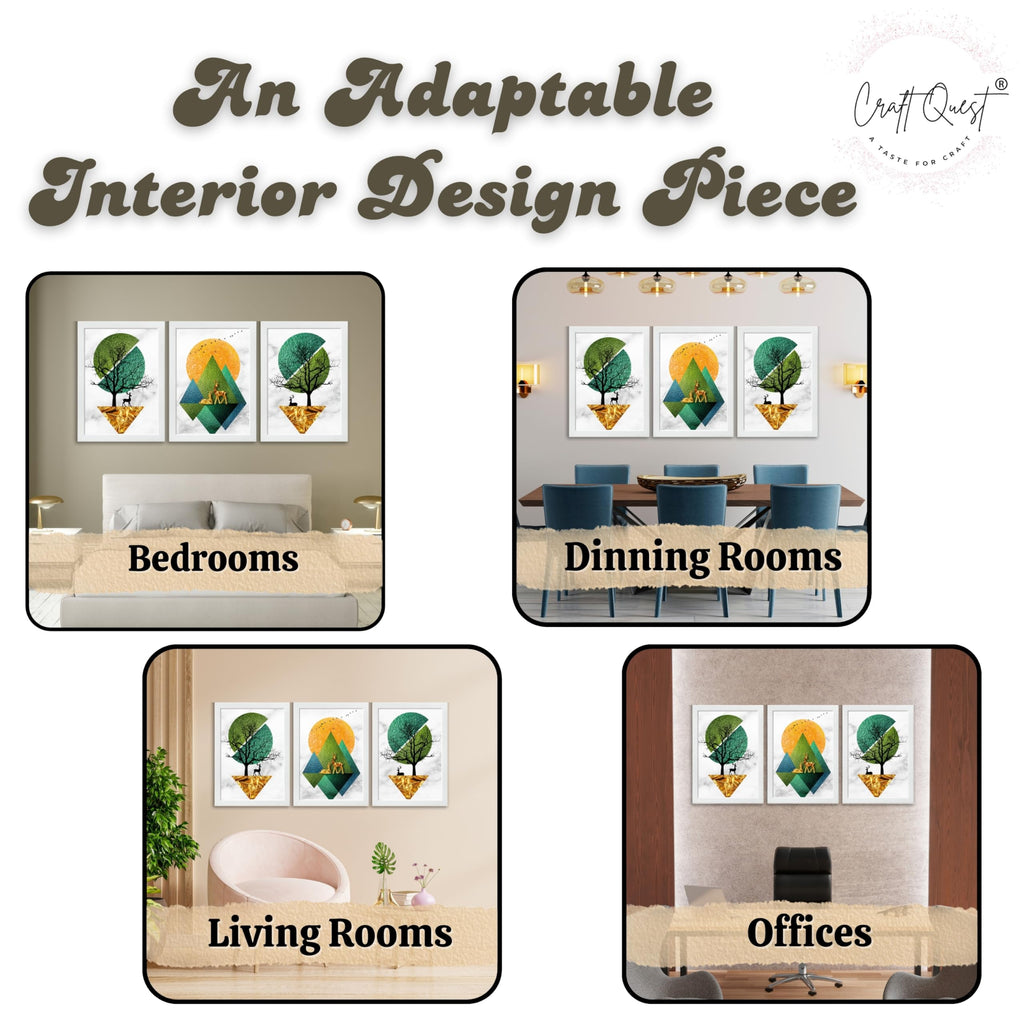 CRAFT QUEST Modern Art Abstract Wall Art | Set of 3 Frames for Home Decoration | Ideal for Living Room, Bedroom & Offices