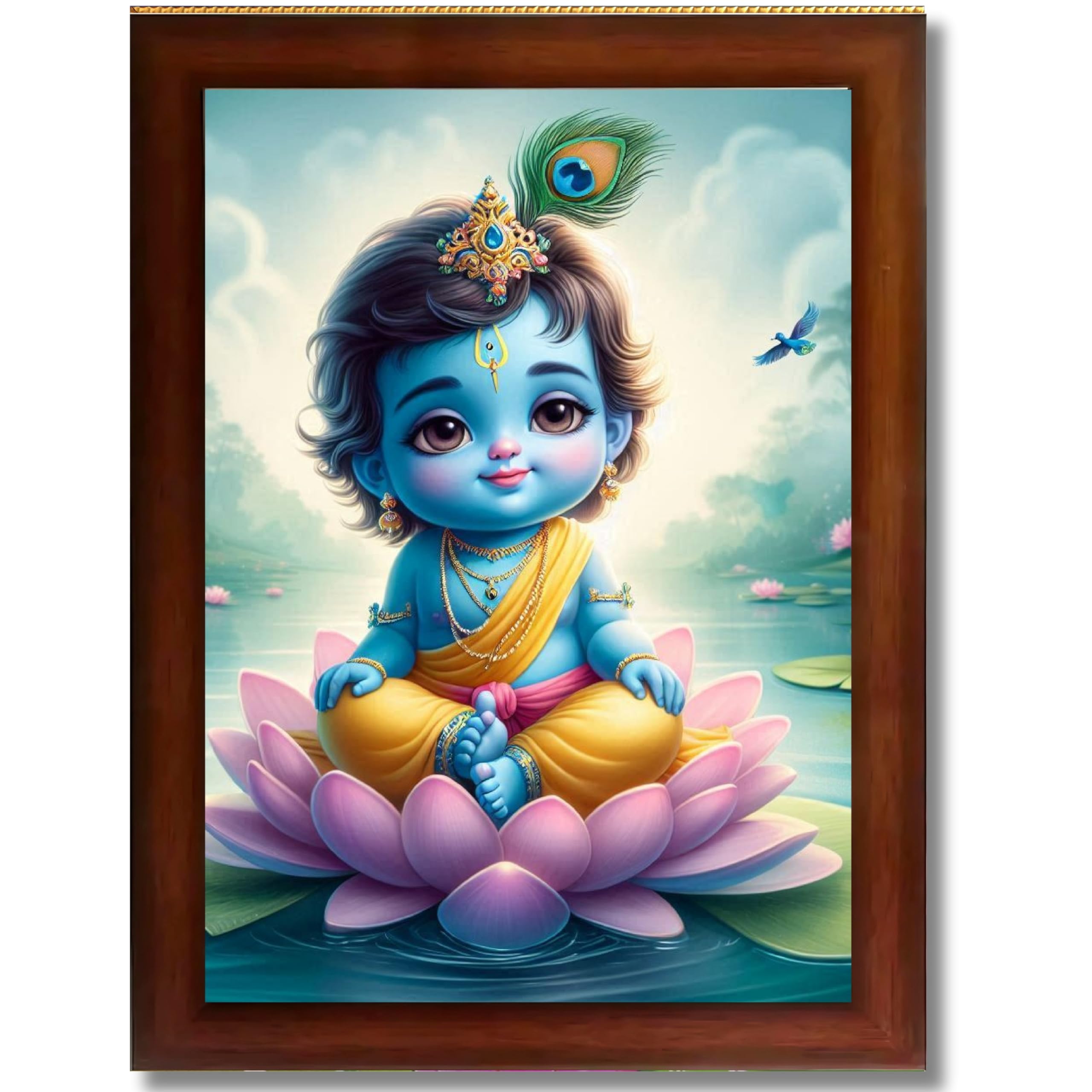 CRAFT QUEST Cute Baby Krishna HD Print | Little Krishna Frame for Home Temple, Office Desk, Décor Item