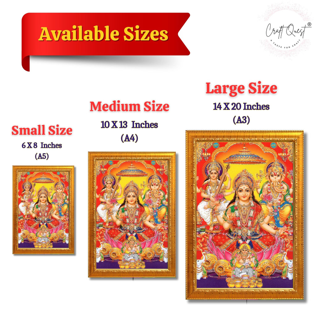 CRAFT QUEST Goddess Laxmi Ganesh Saraswati Religious God Hindu Photo Frame for Diwali,Temple, Pooja, Living Room Home and Decor Item